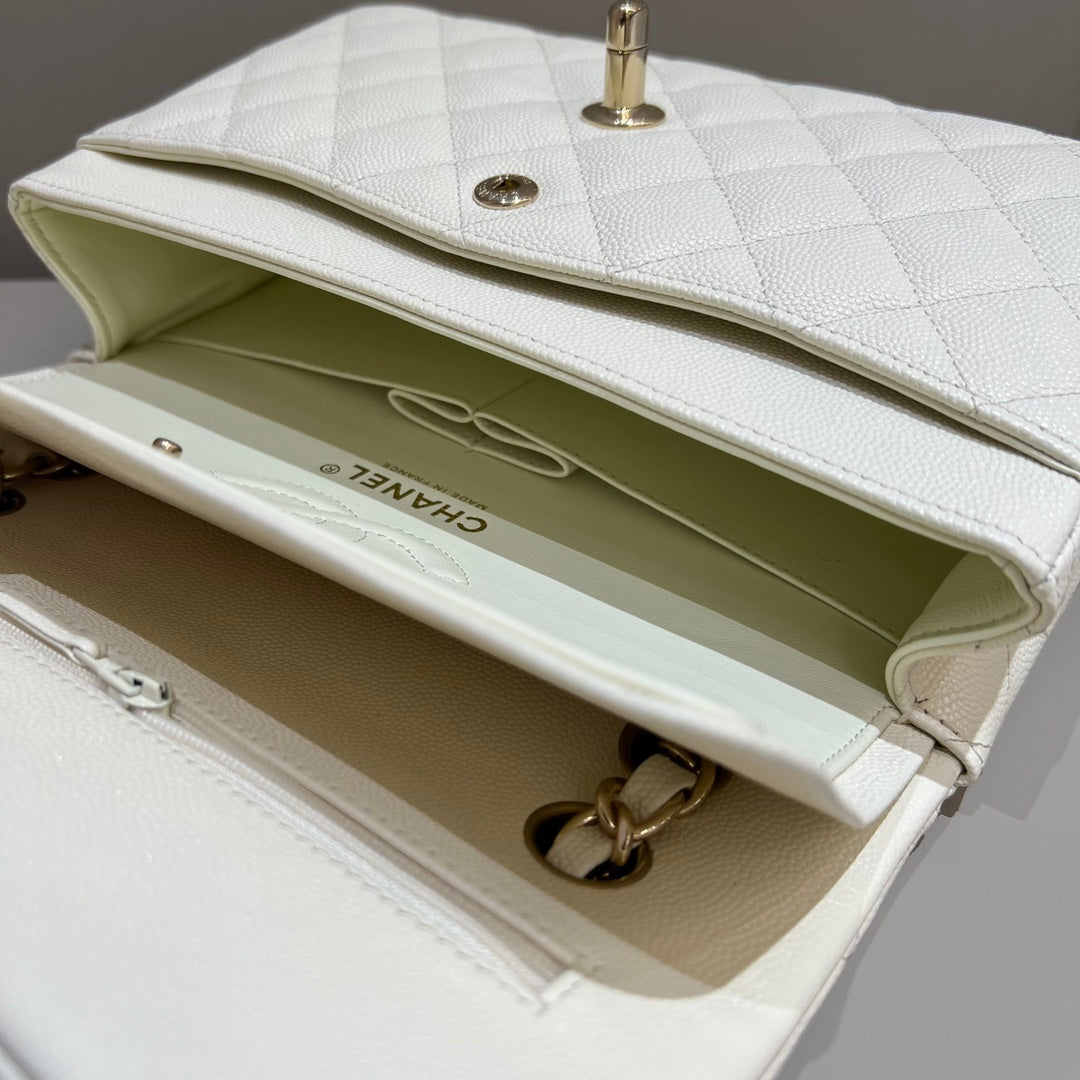 CH SMALL CLASSIC HANDBAG 23 Small Grained Calfskin Ivory White