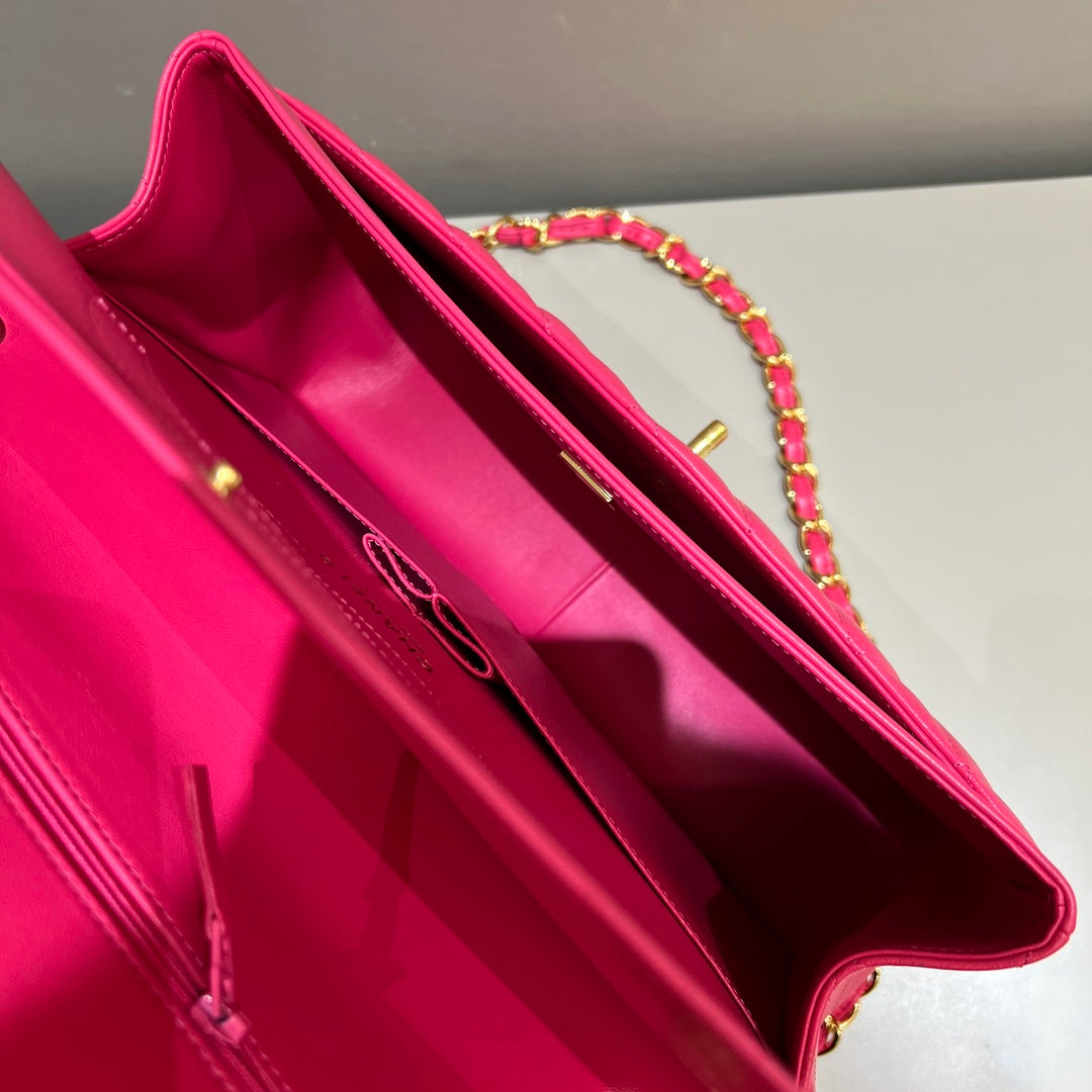 CH LARGE CLASSIC HANDBAG 30 Lambskin Rose Red