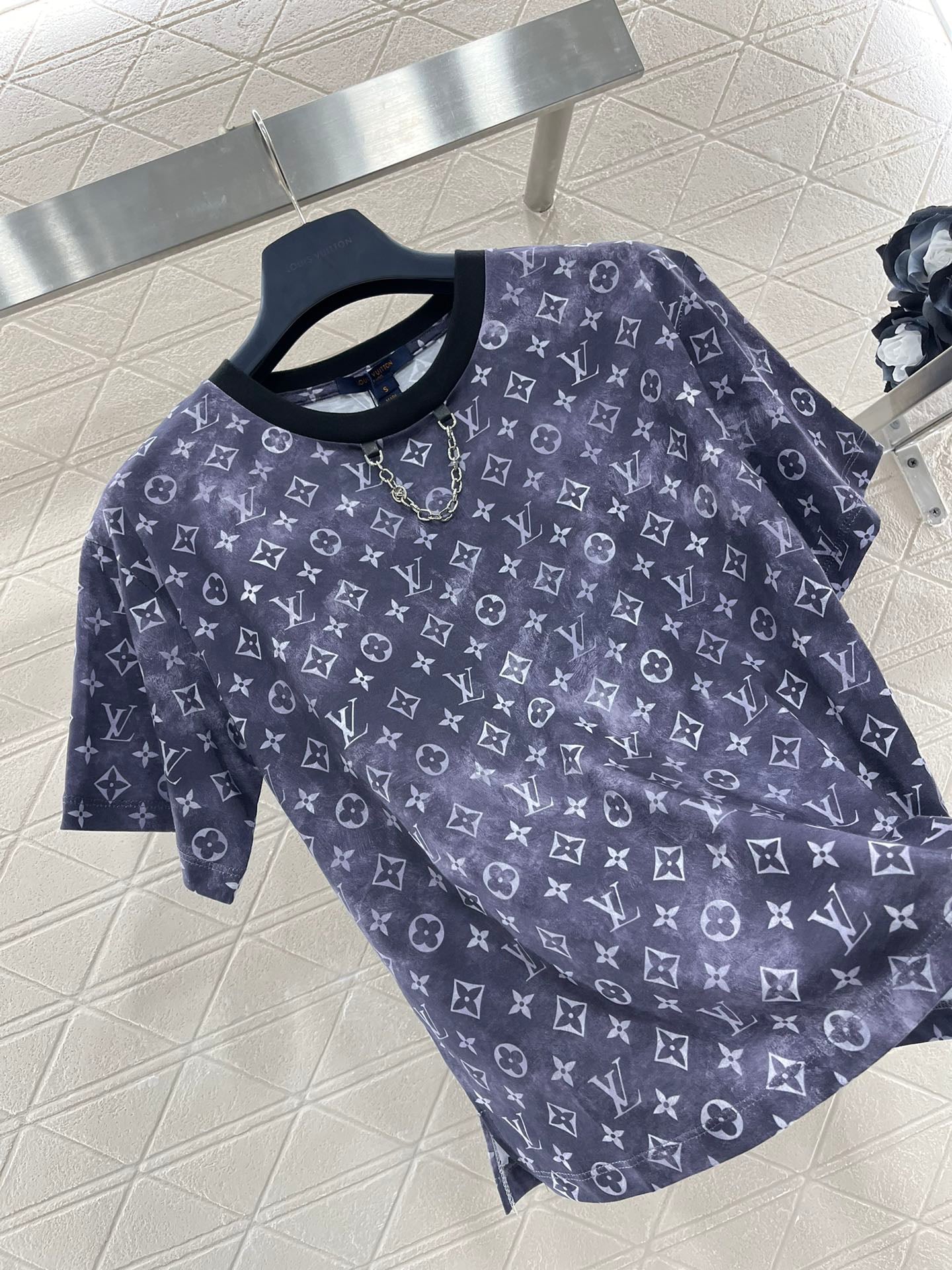 L* new style full body old flower chain short sleeve T-shirt pure cotton material