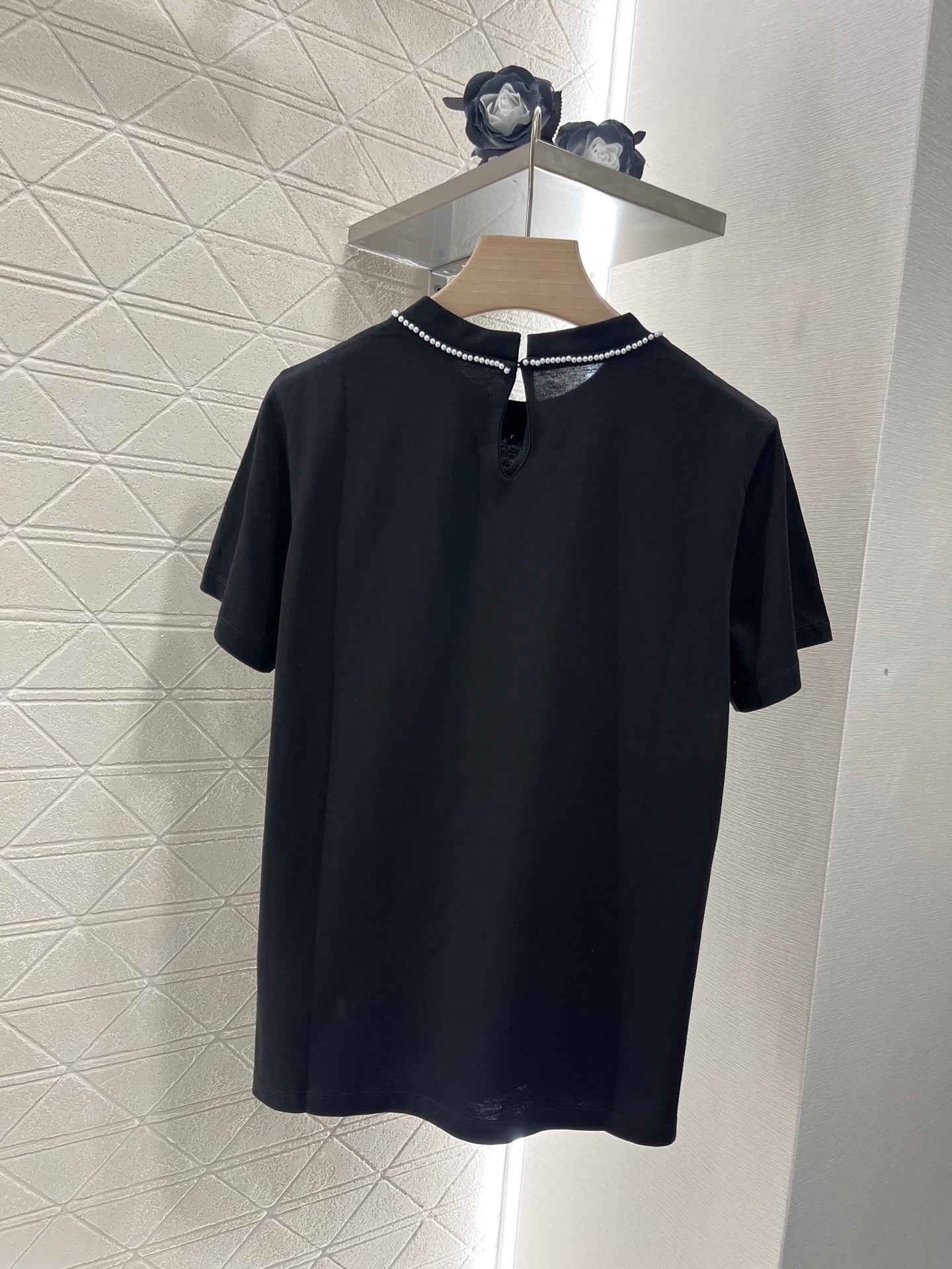 MI*MI*25 new pearl round neck simple fashion T-shirt