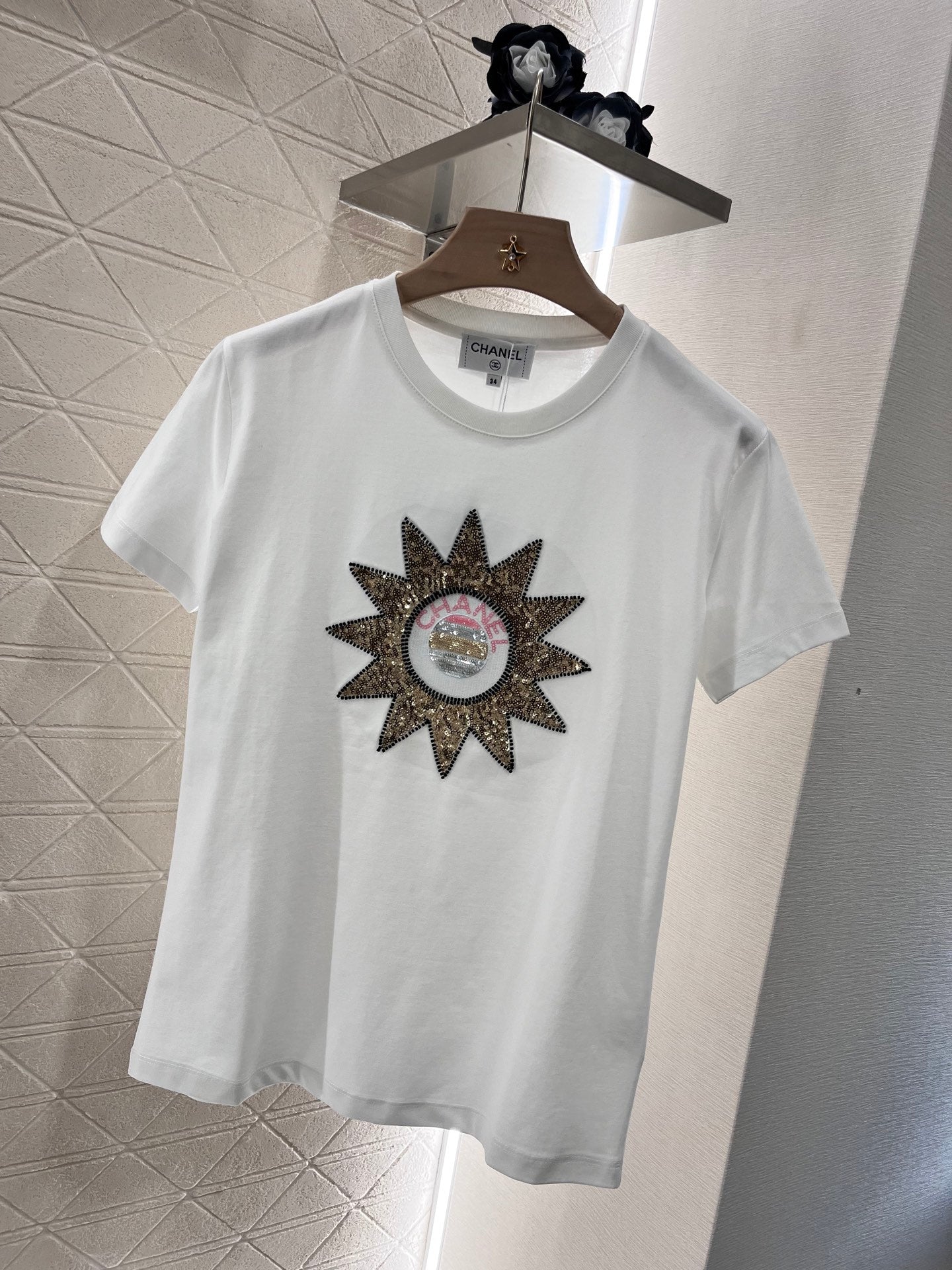 C* Sequined sunflower simple and fashionable T-shirt