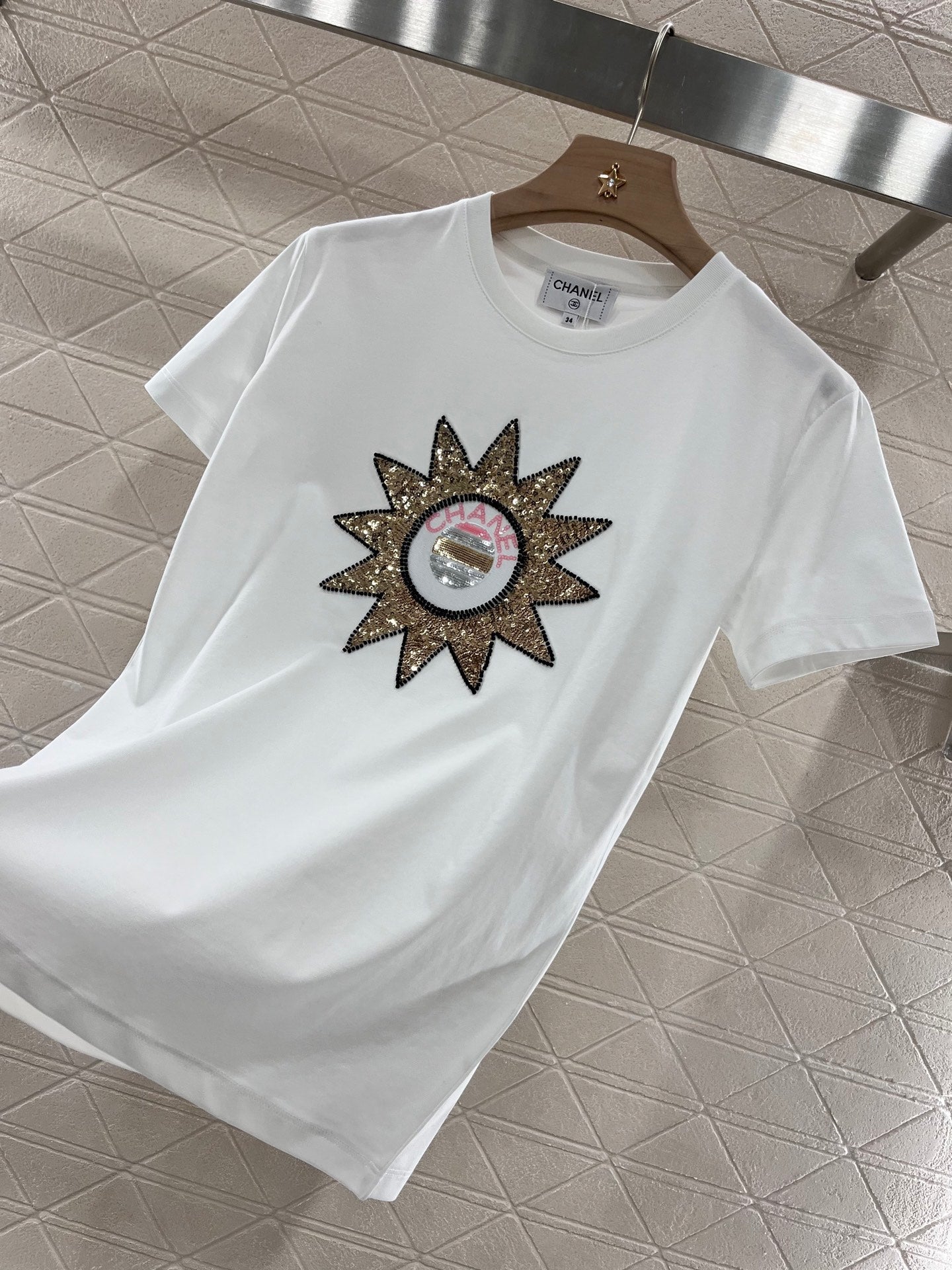 C* Sequined sunflower simple and fashionable T-shirt