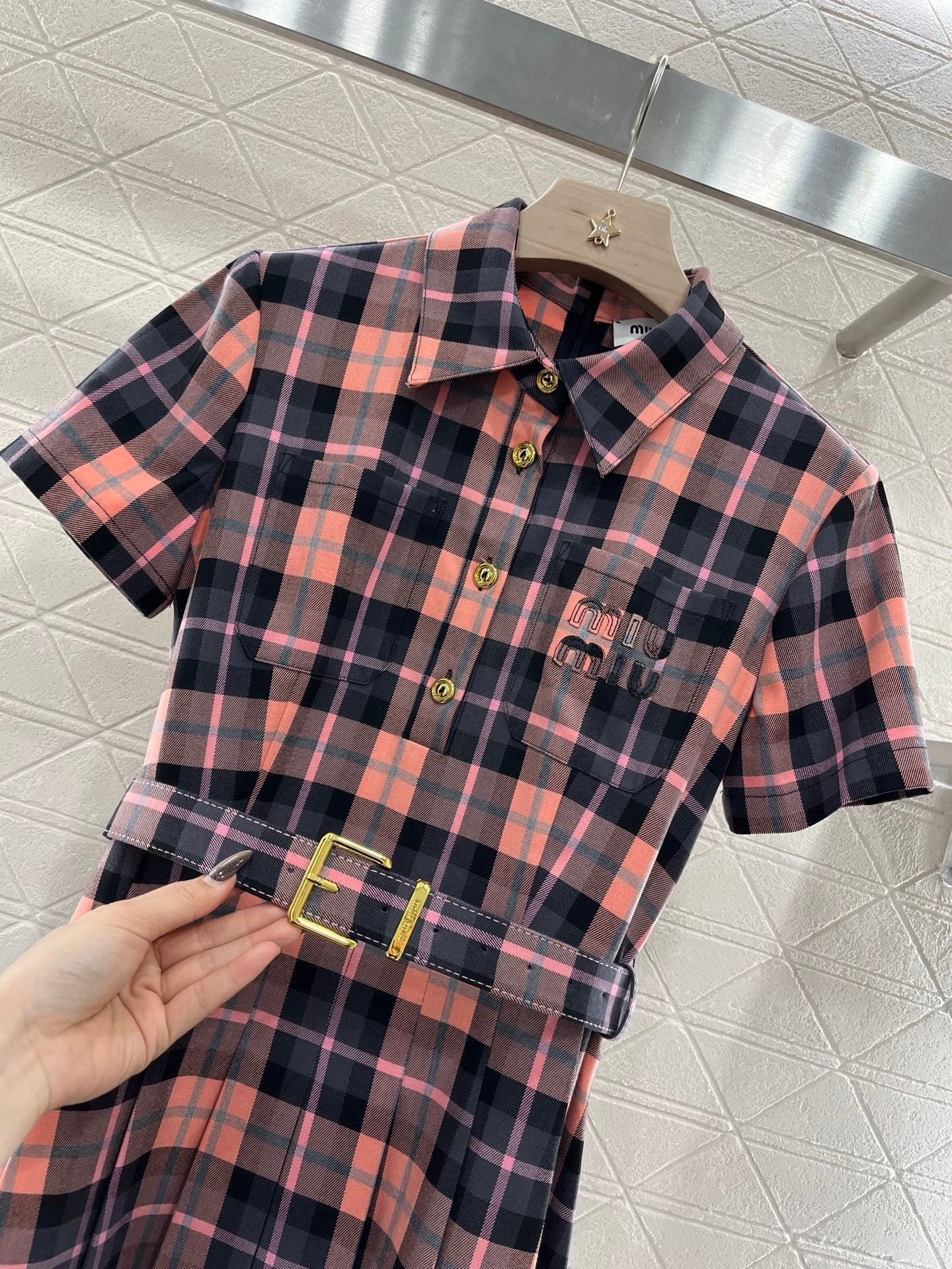 MI*MI* new checkered short-sleeved d dress