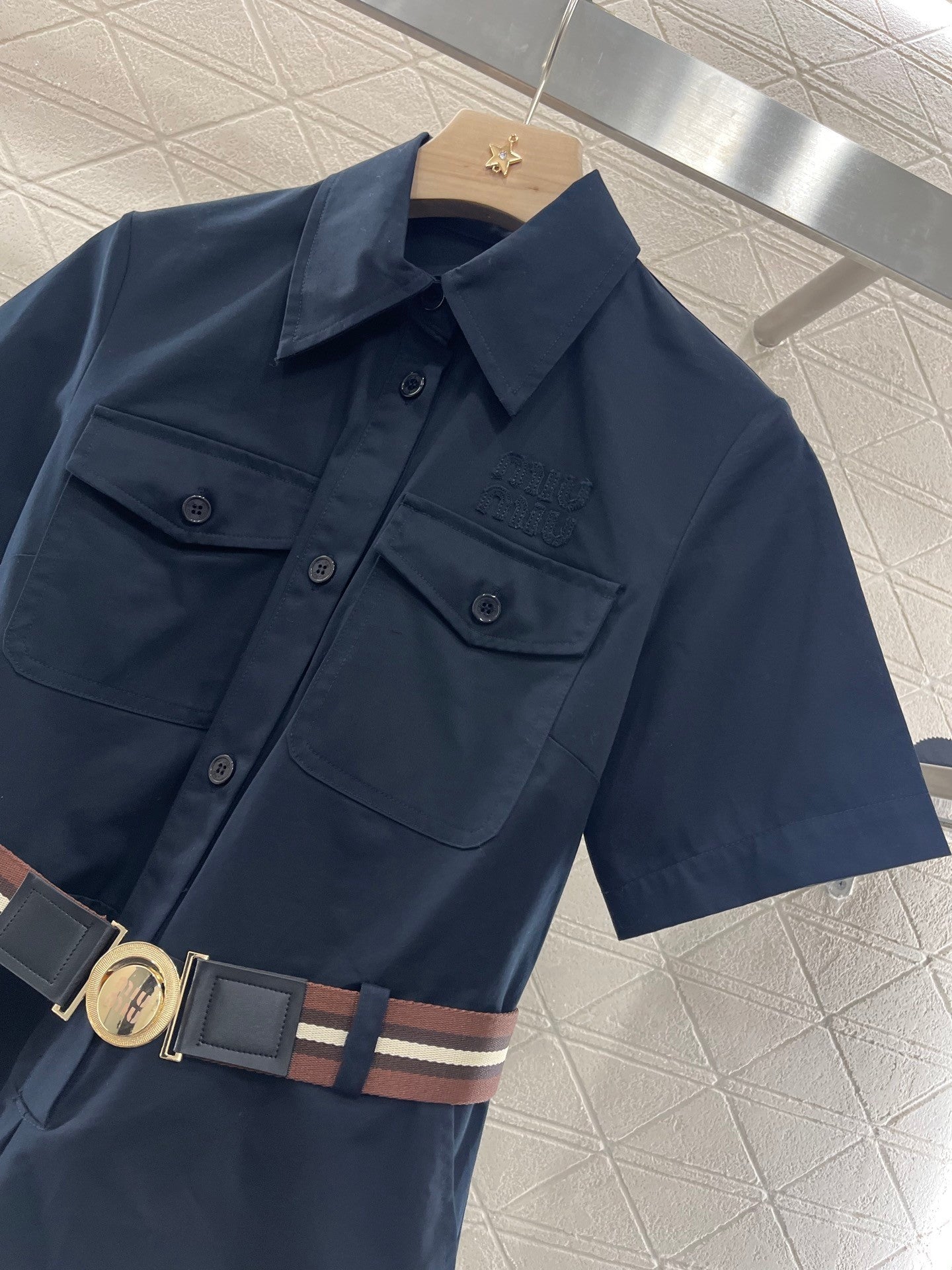 MI*MI*New Style Belt Shirt Dress Cotton Material