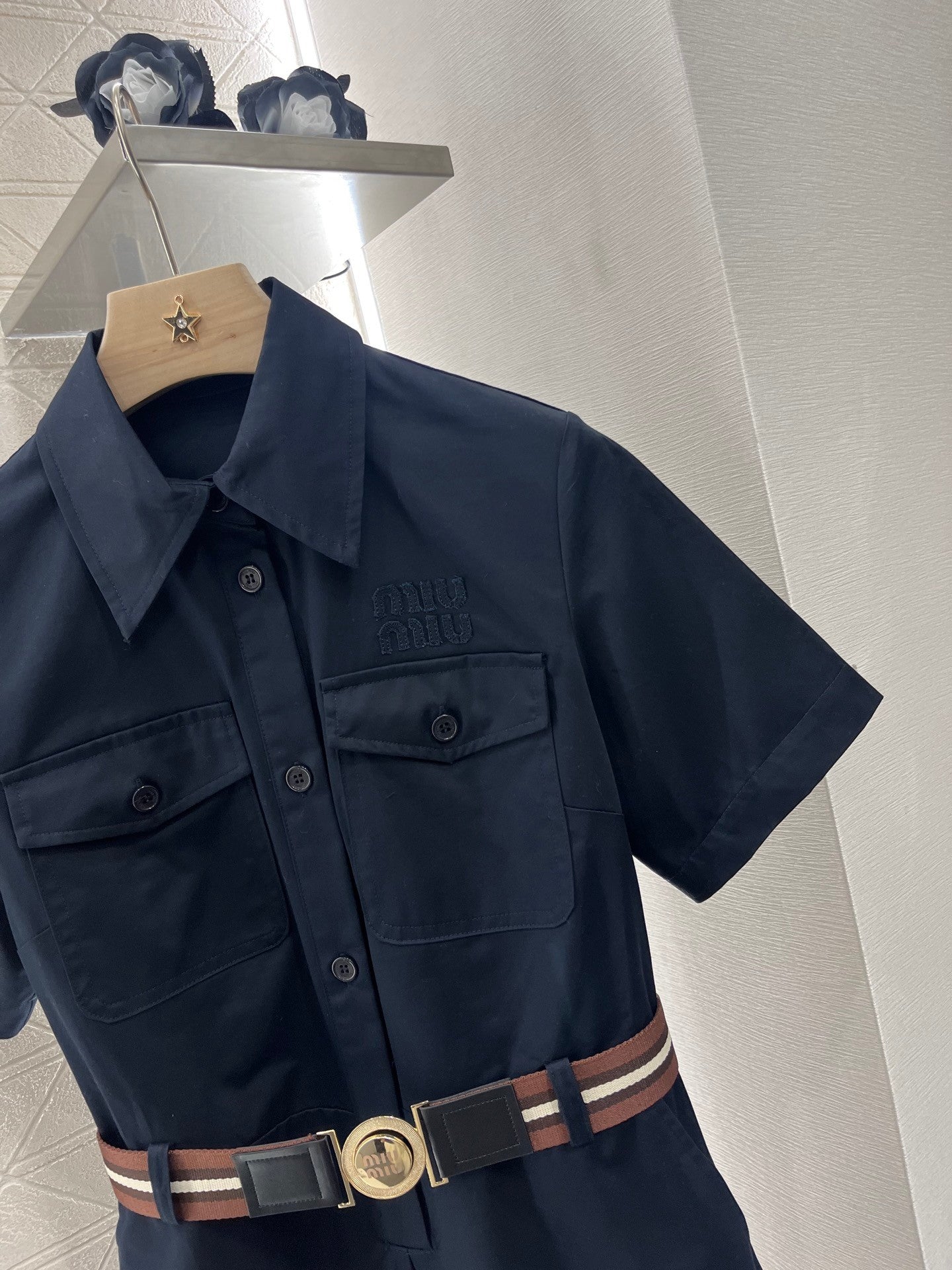 MI*MI*New Style Belt Shirt Dress Cotton Material