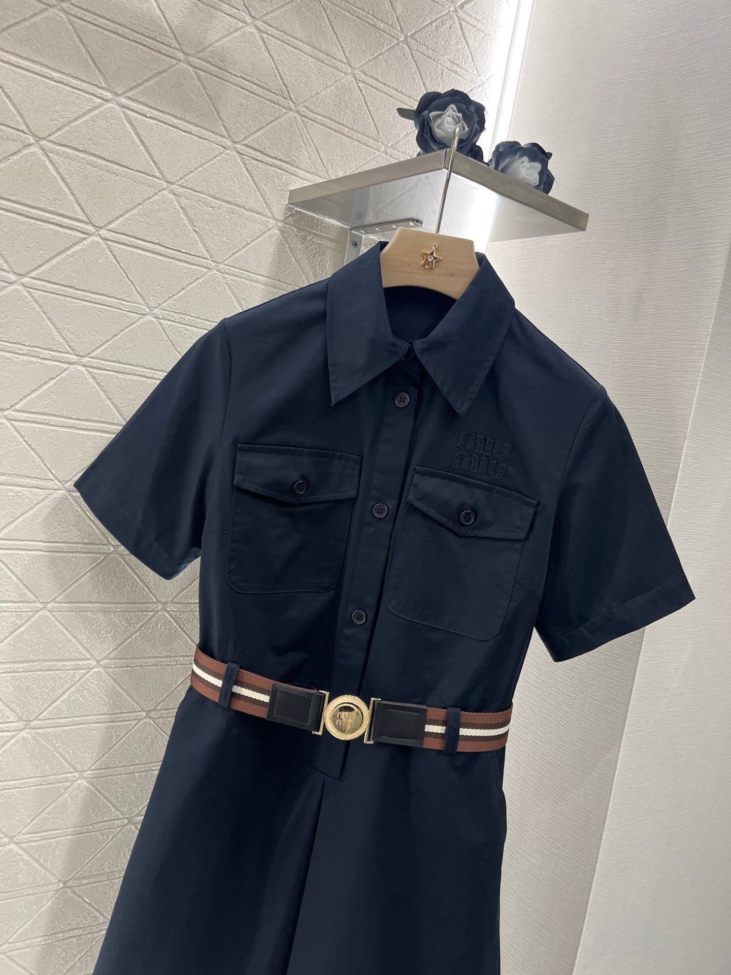 MI*MI*New Style Belt Shirt Dress Cotton Material