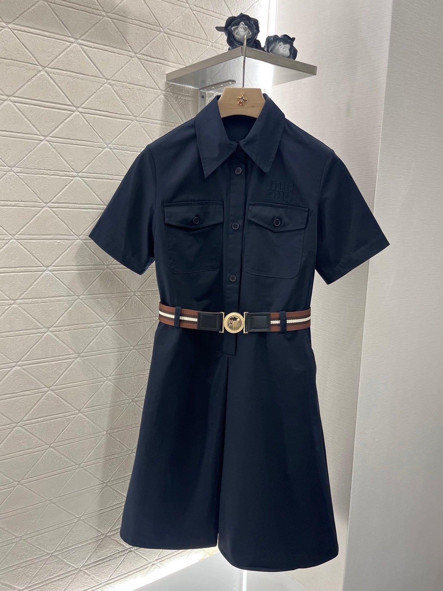 MI*MI*New Style Belt Shirt Dress Cotton Material