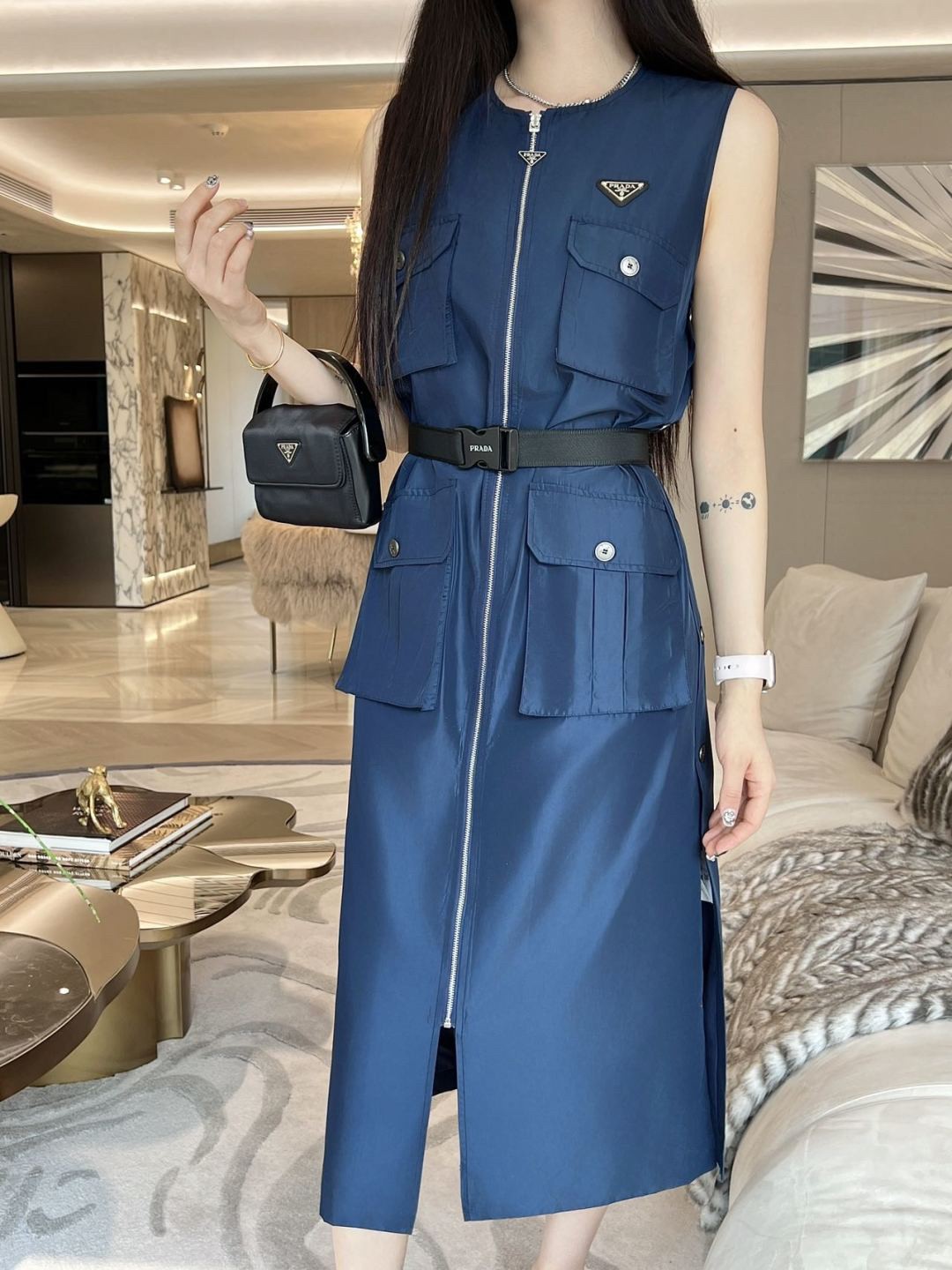 New Sleeveless Belted Dress