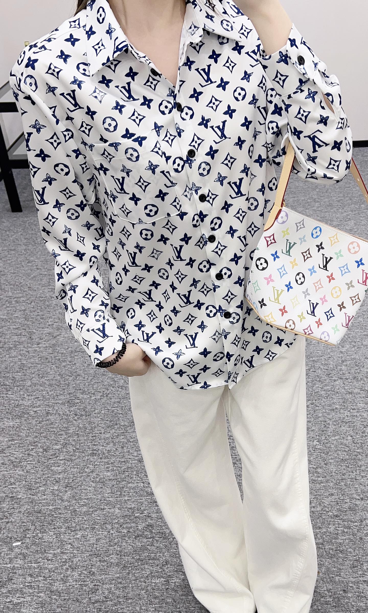 L* New Lapel Printed Shirt Twill Silk Material