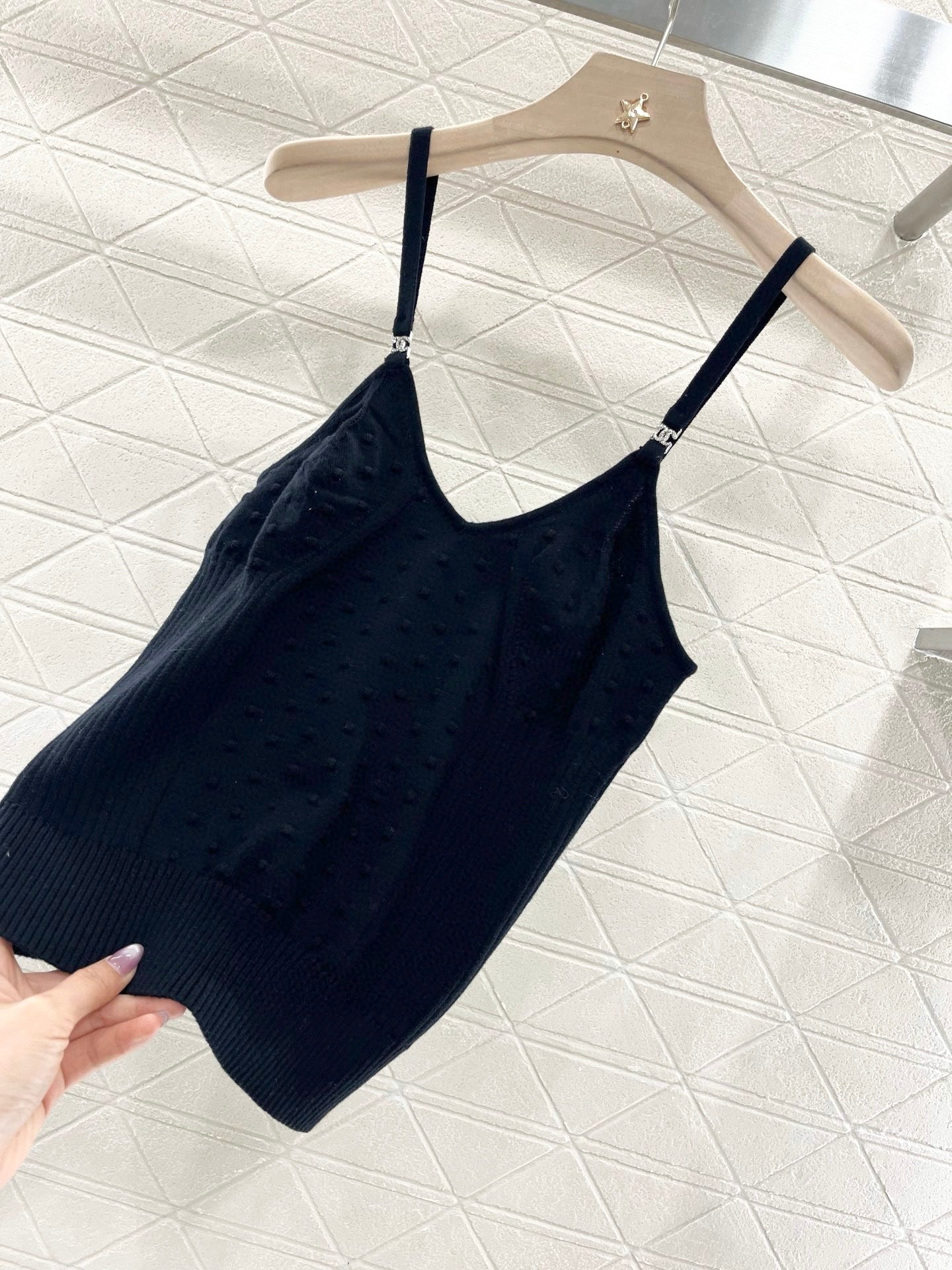 C*New Arrival Rhinestone Camisole Top Knitted Material