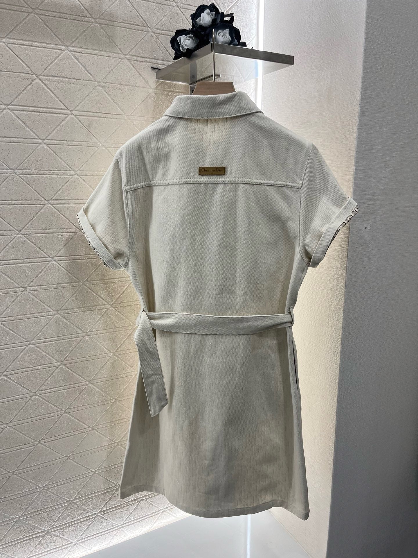 D*👗2025SS New Short Sleeve Printed Belt Denim Skirt