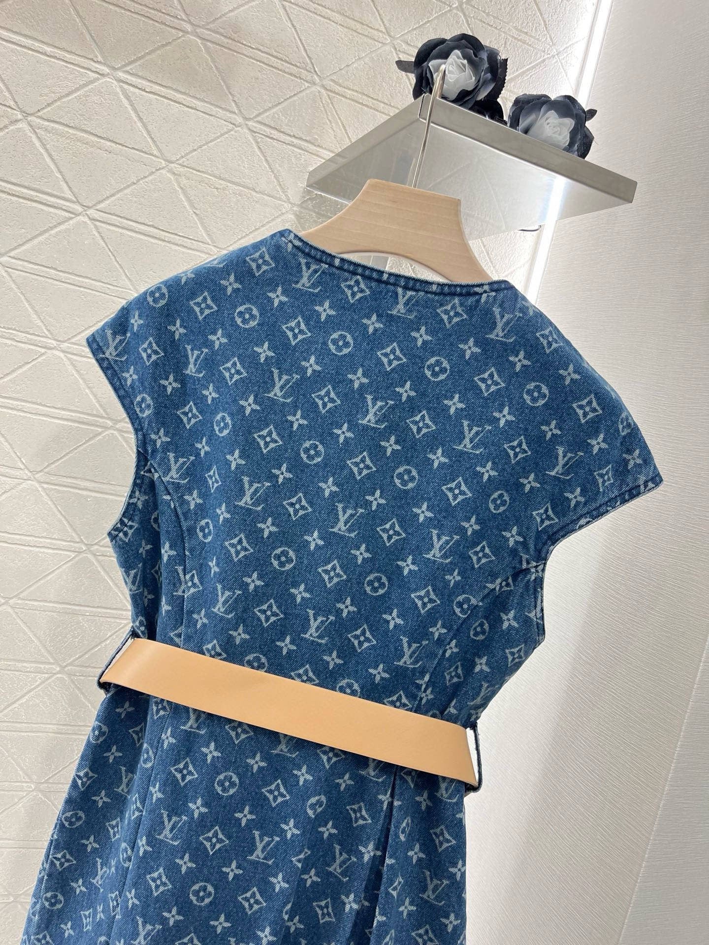 Li*2025ss new sleeveless belt denim skirt