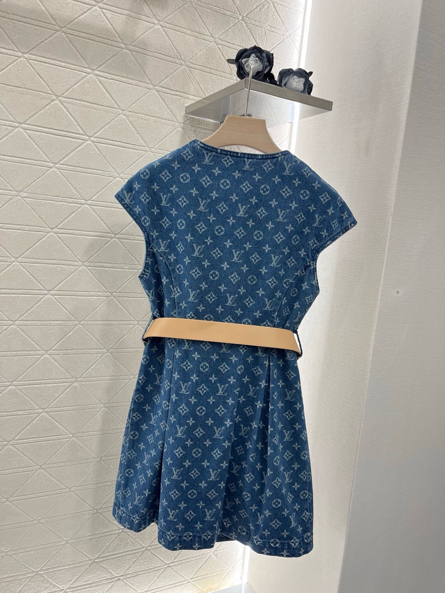 Li*2025ss new sleeveless belt denim skirt