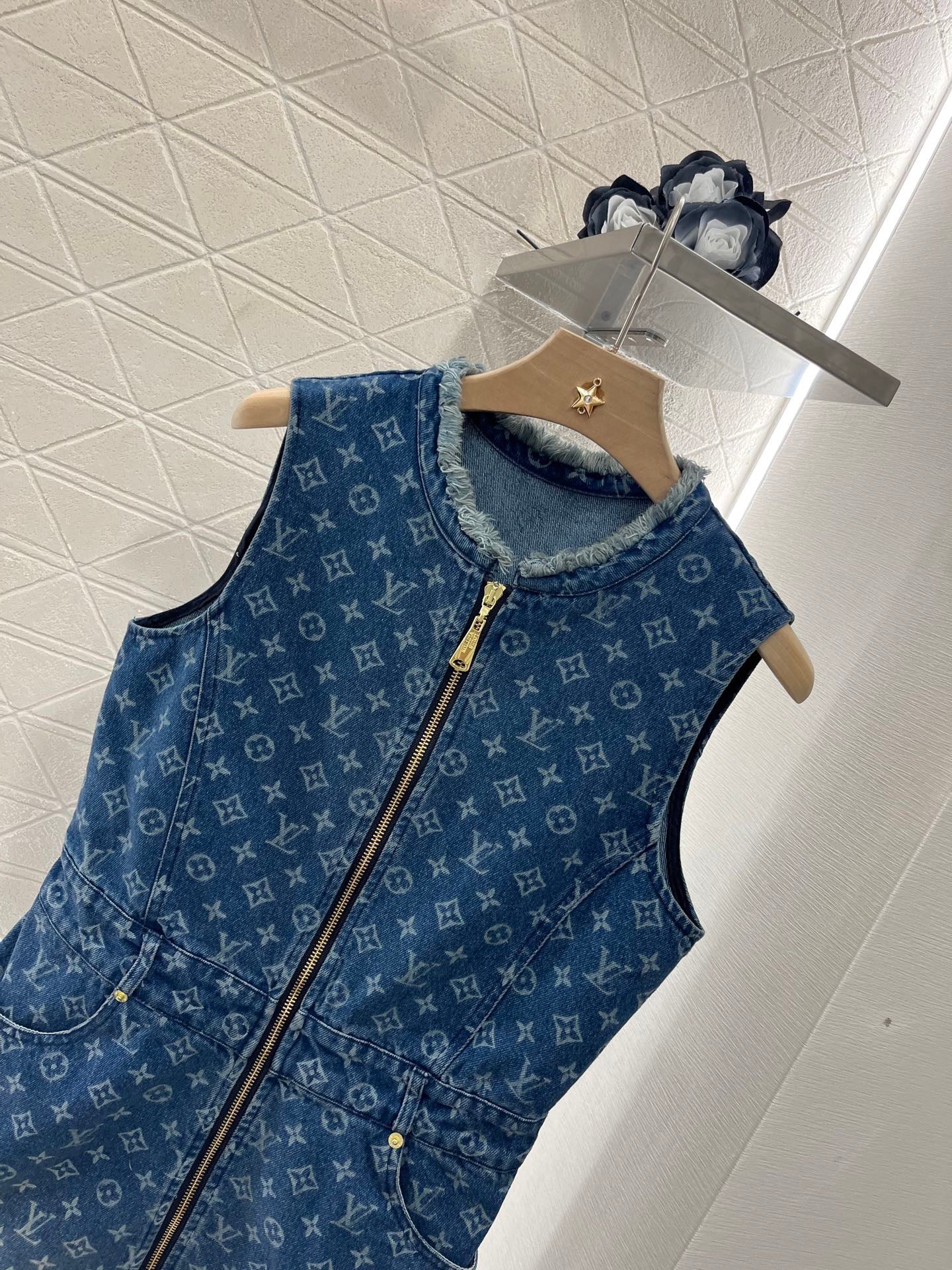 L*2025ss new sleeveless vest denim skirt
