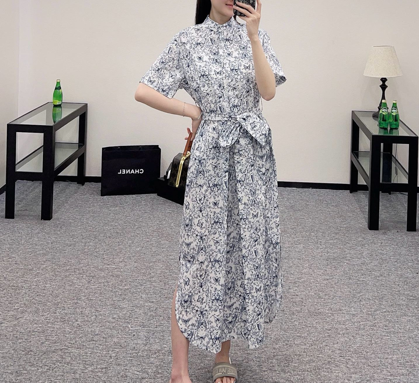 D* New Printed Belt Long Skirt