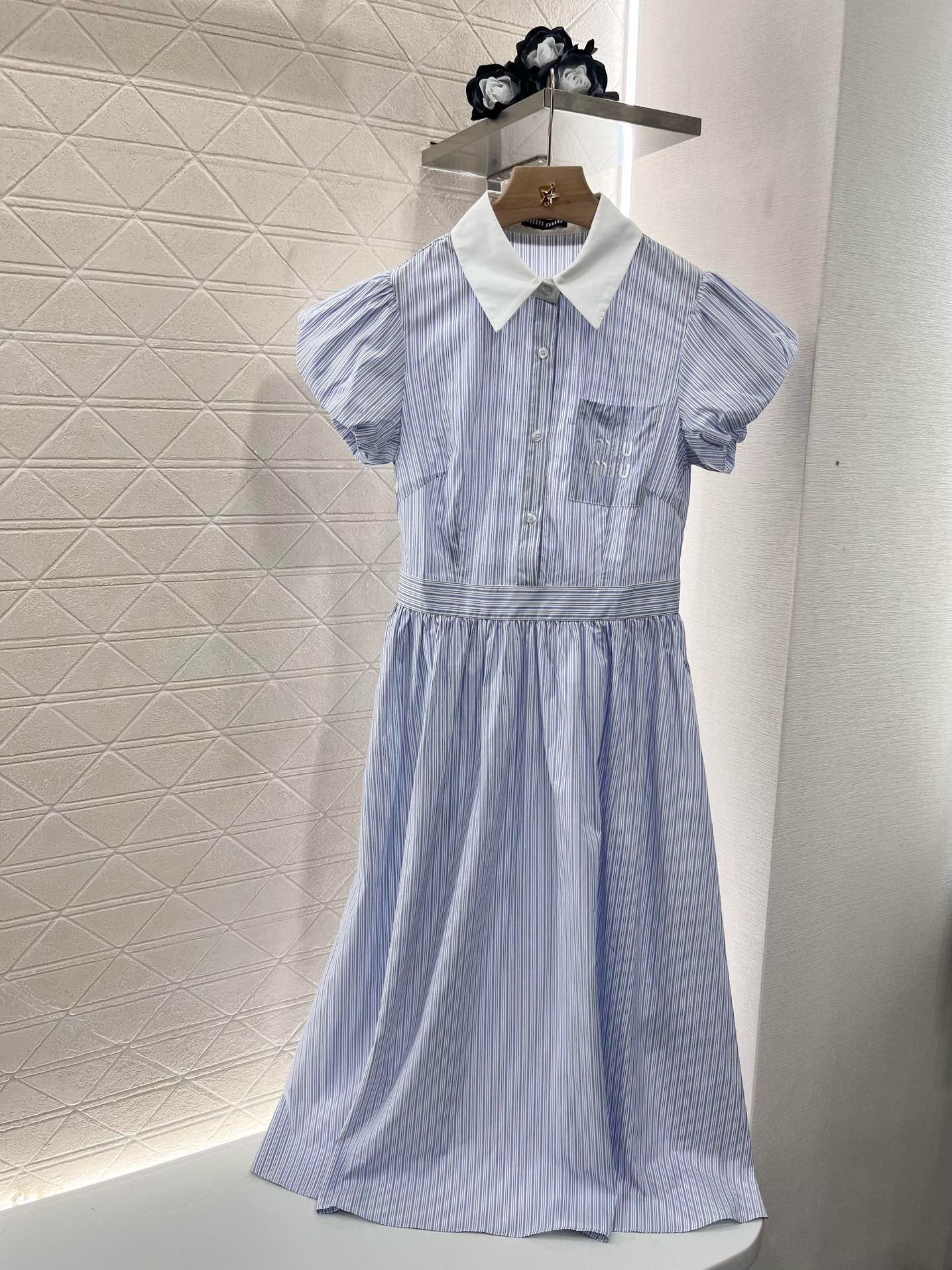 MI*MI*New Arrival Bubble Striped Dress Cotton Material