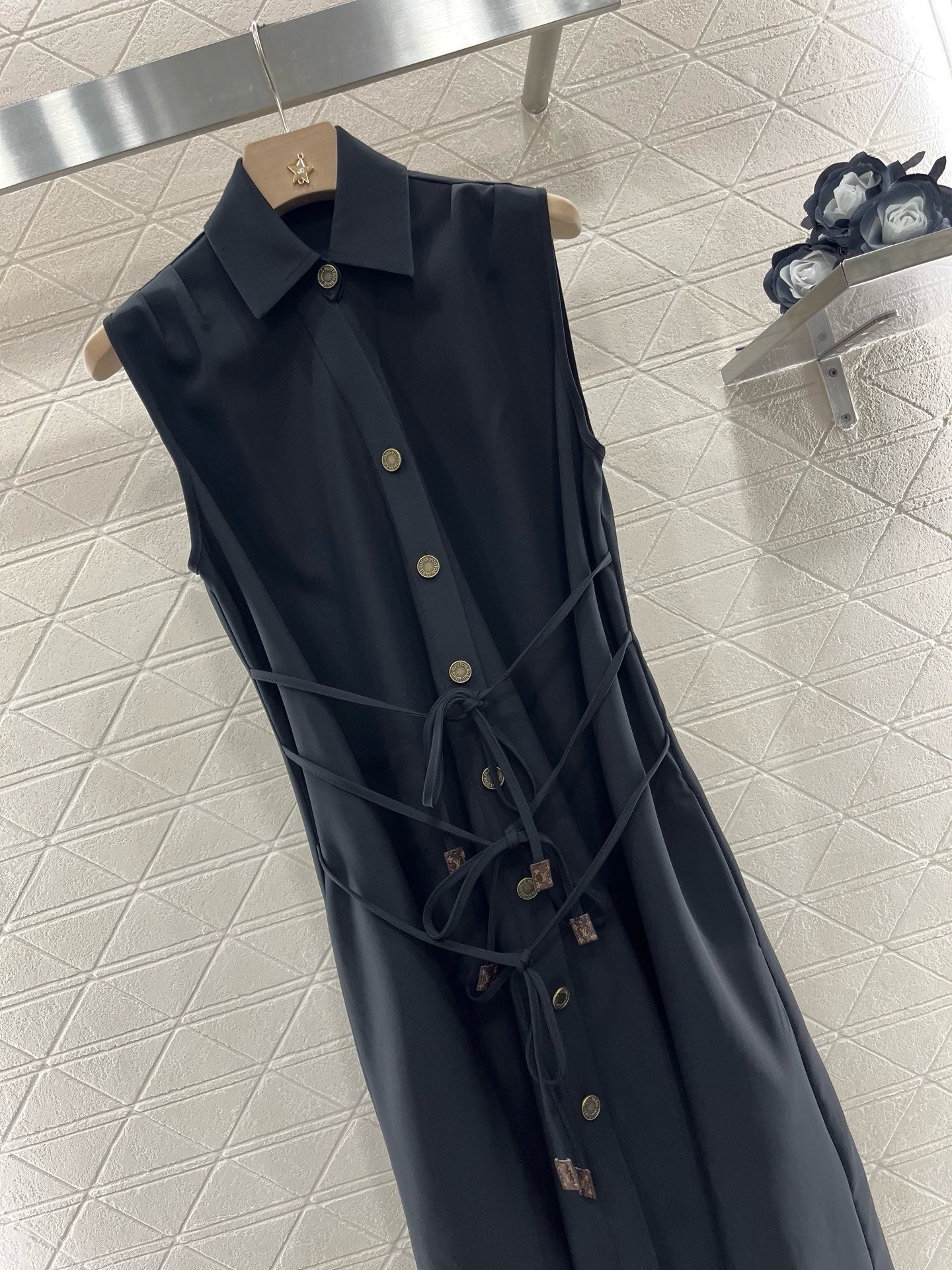L*New Arrival 2025ss Lace-Up Dress Black
