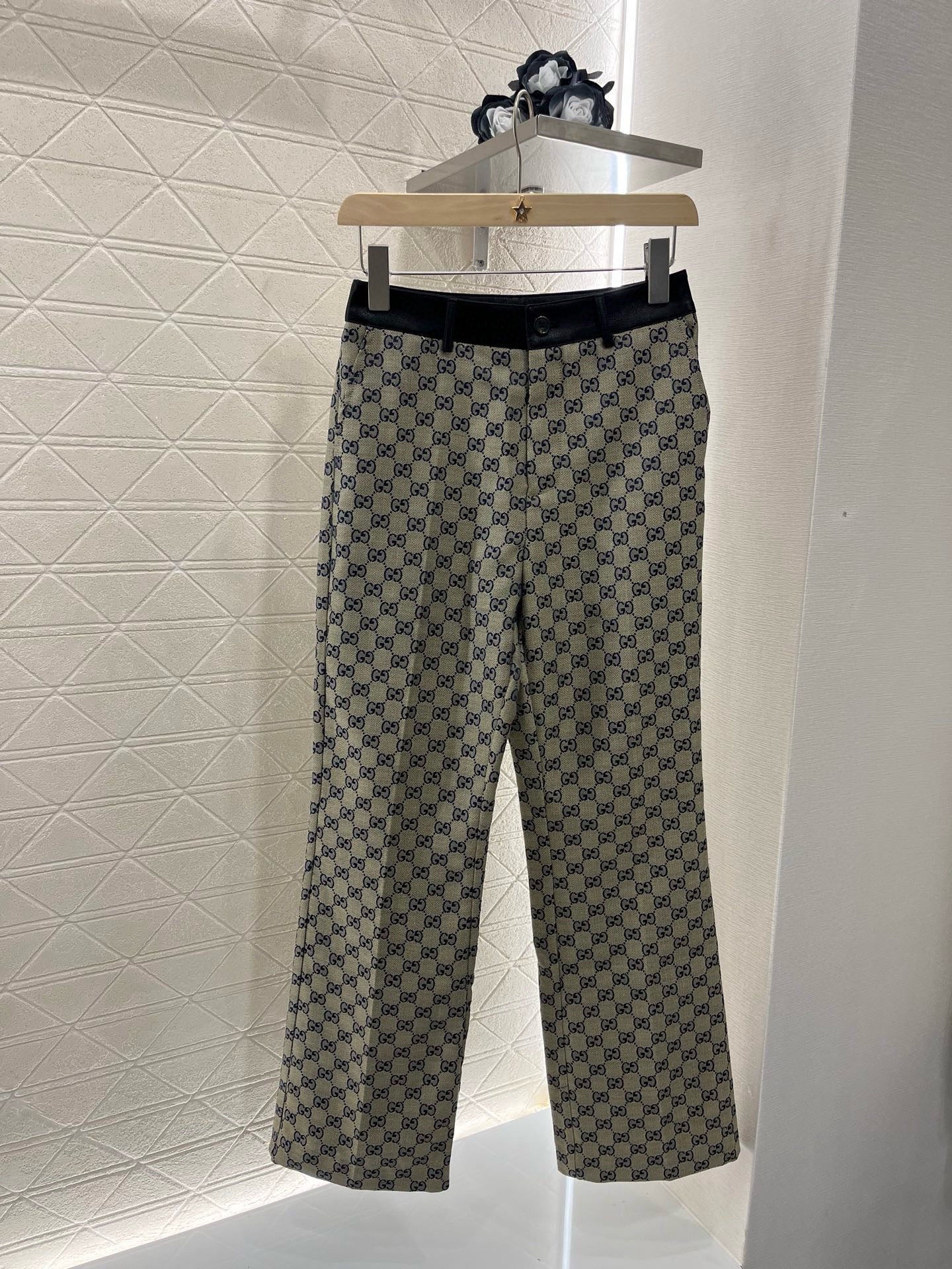 New arrival jacquard patchwork leather trousers