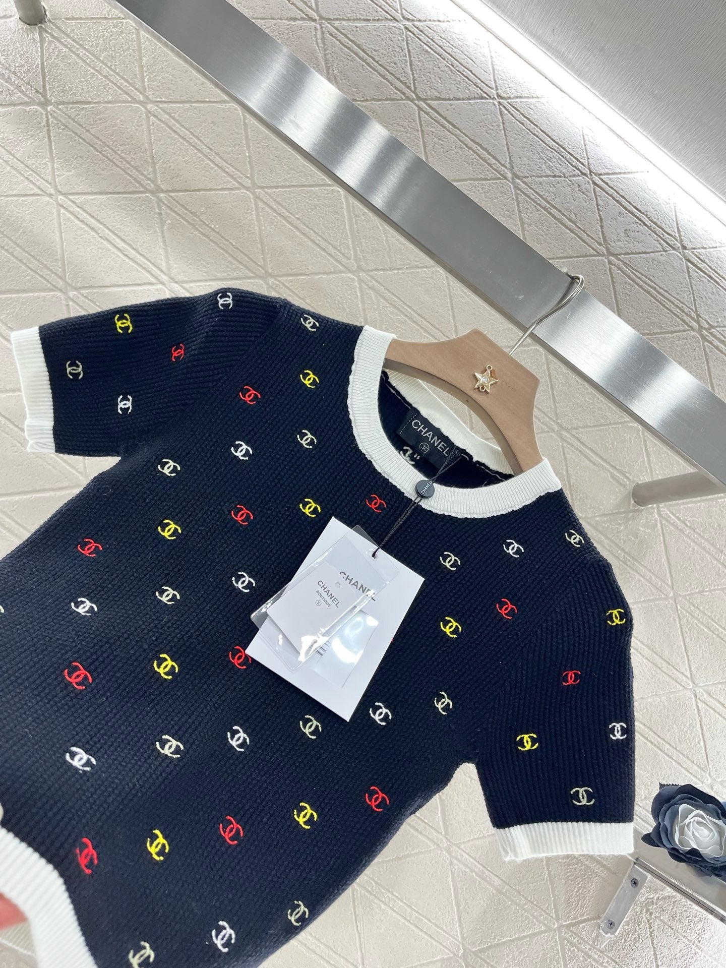 C* 2025SS New Embroidered Knitted Short Sleeves Wool Material