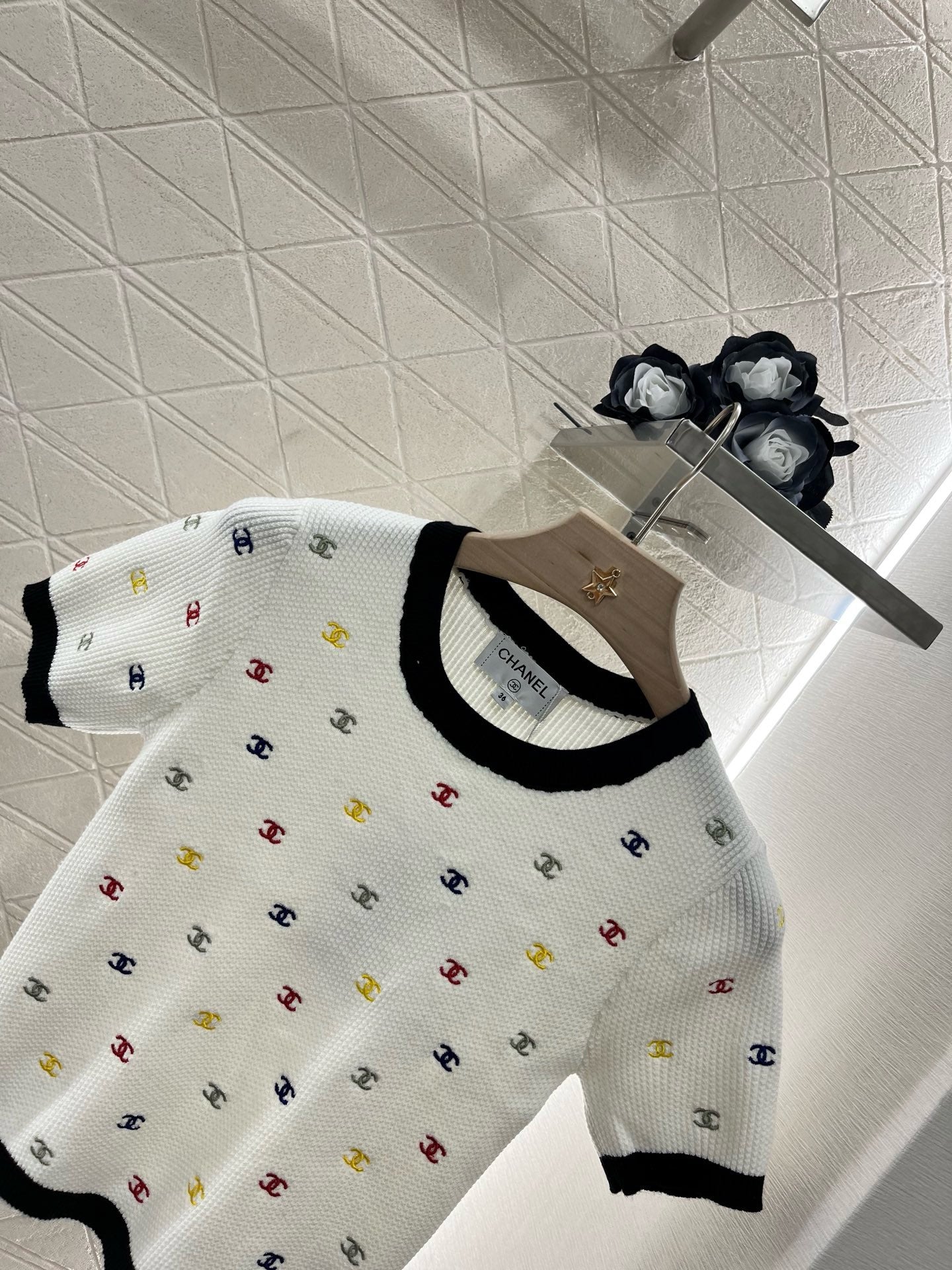 C* 2025SS New Embroidered Knitted Short Sleeves Wool Material