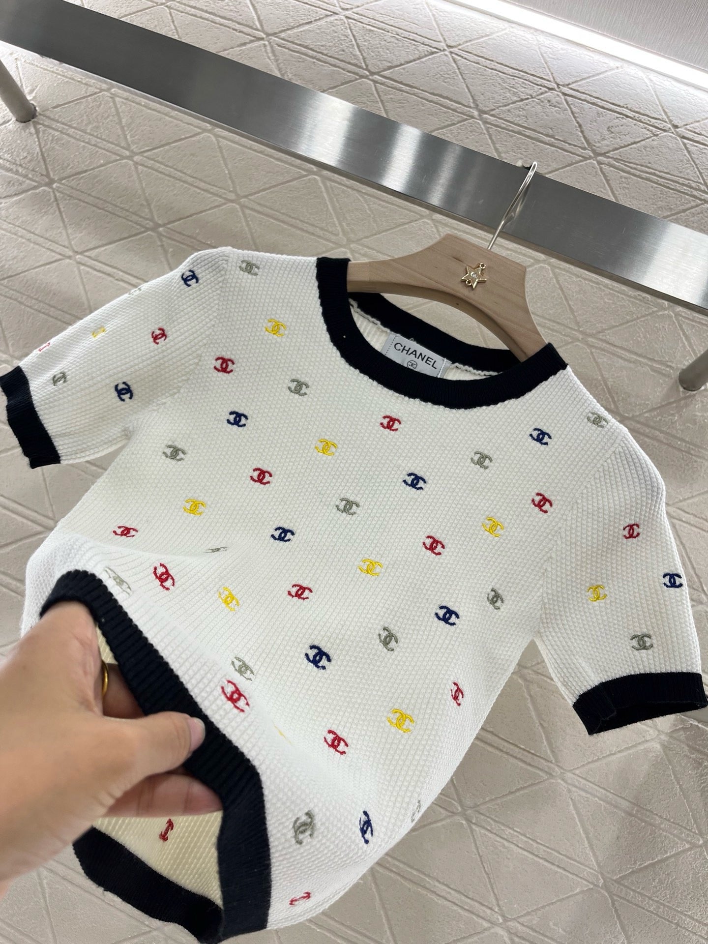C* 2025SS New Embroidered Knitted Short Sleeves Wool Material