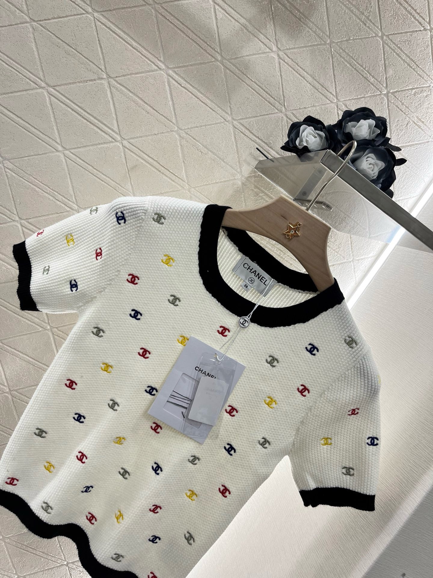 C* 2025SS New Embroidered Knitted Short Sleeves Wool Material