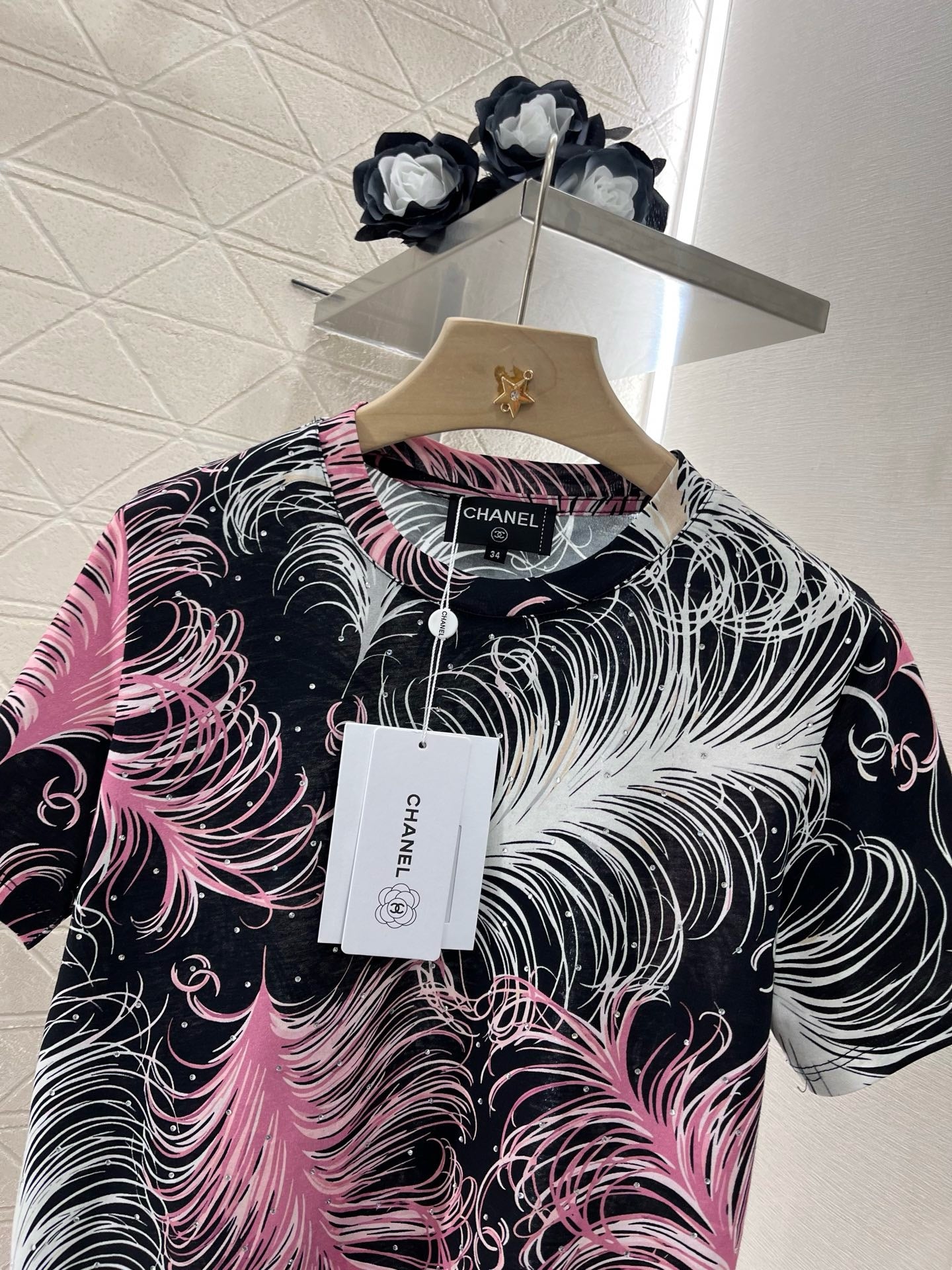C* 2025SS New Feather Hot Diamond Printing