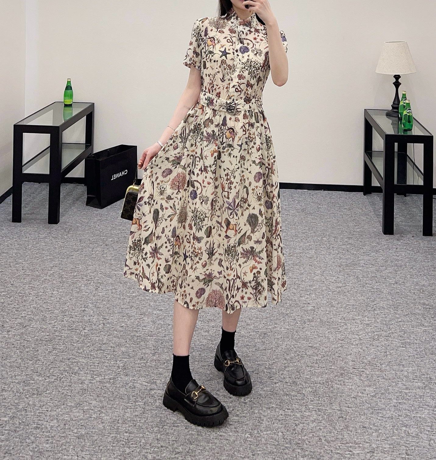 D* new product printed belt dress