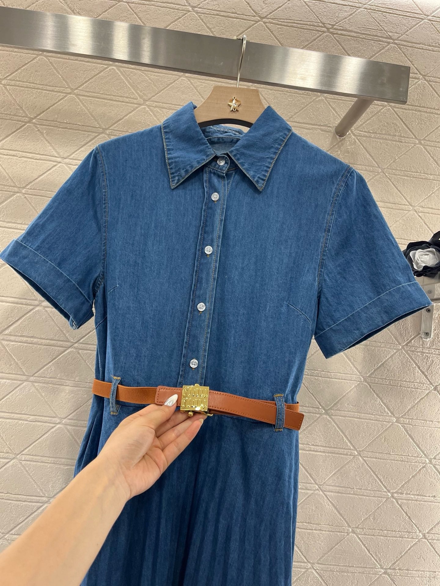 MI*MI*2025SS New Belt Denim Dress