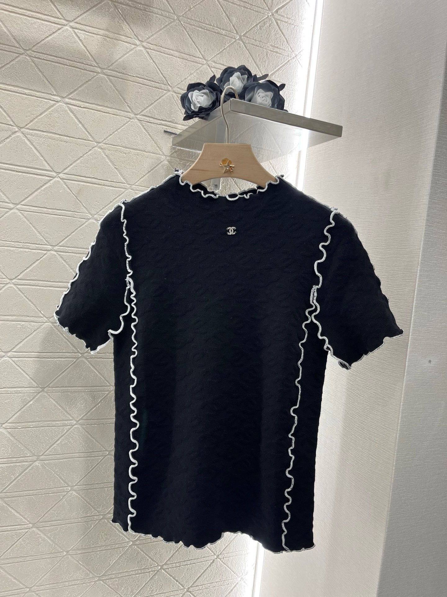 C* 2025SS New Arrival Stand Collar Lace Slim Short Sleeves