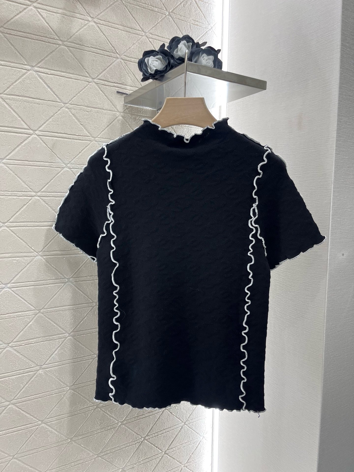 C* 2025SS New Arrival Stand Collar Lace Slim Short Sleeves