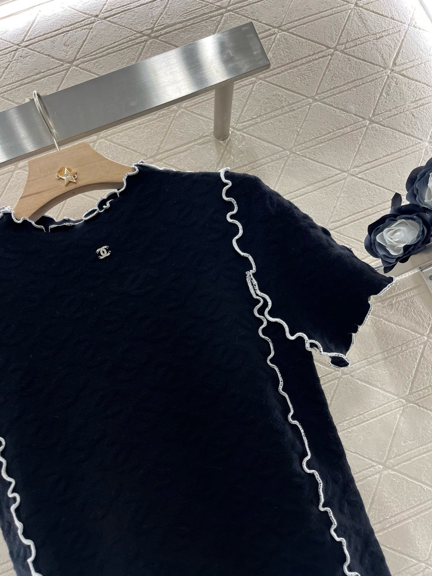 C* 2025SS New Arrival Stand Collar Lace Slim Short Sleeves