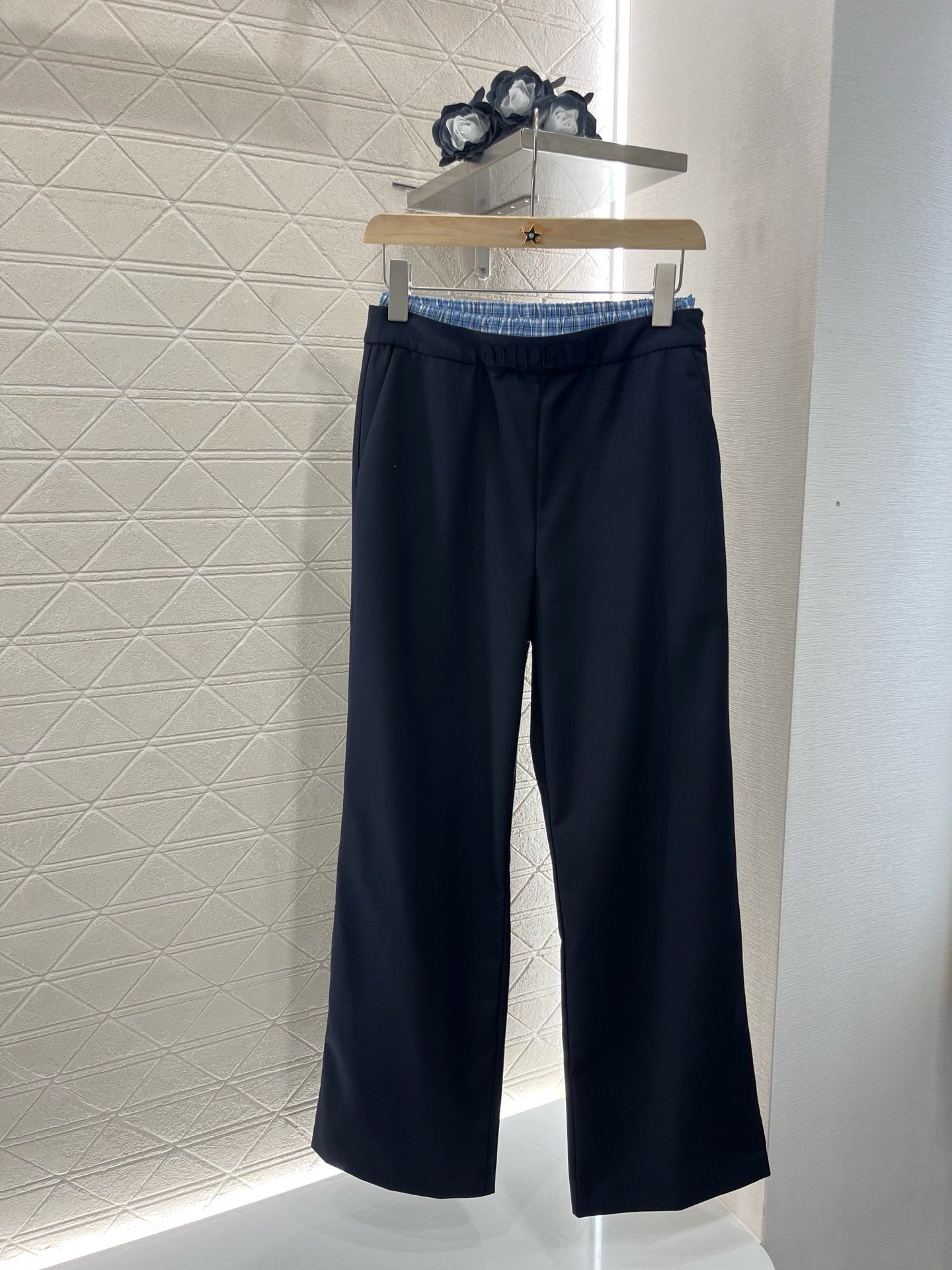 MI*MI*New Arrival Plaid Stitching Suit Straight Trousers