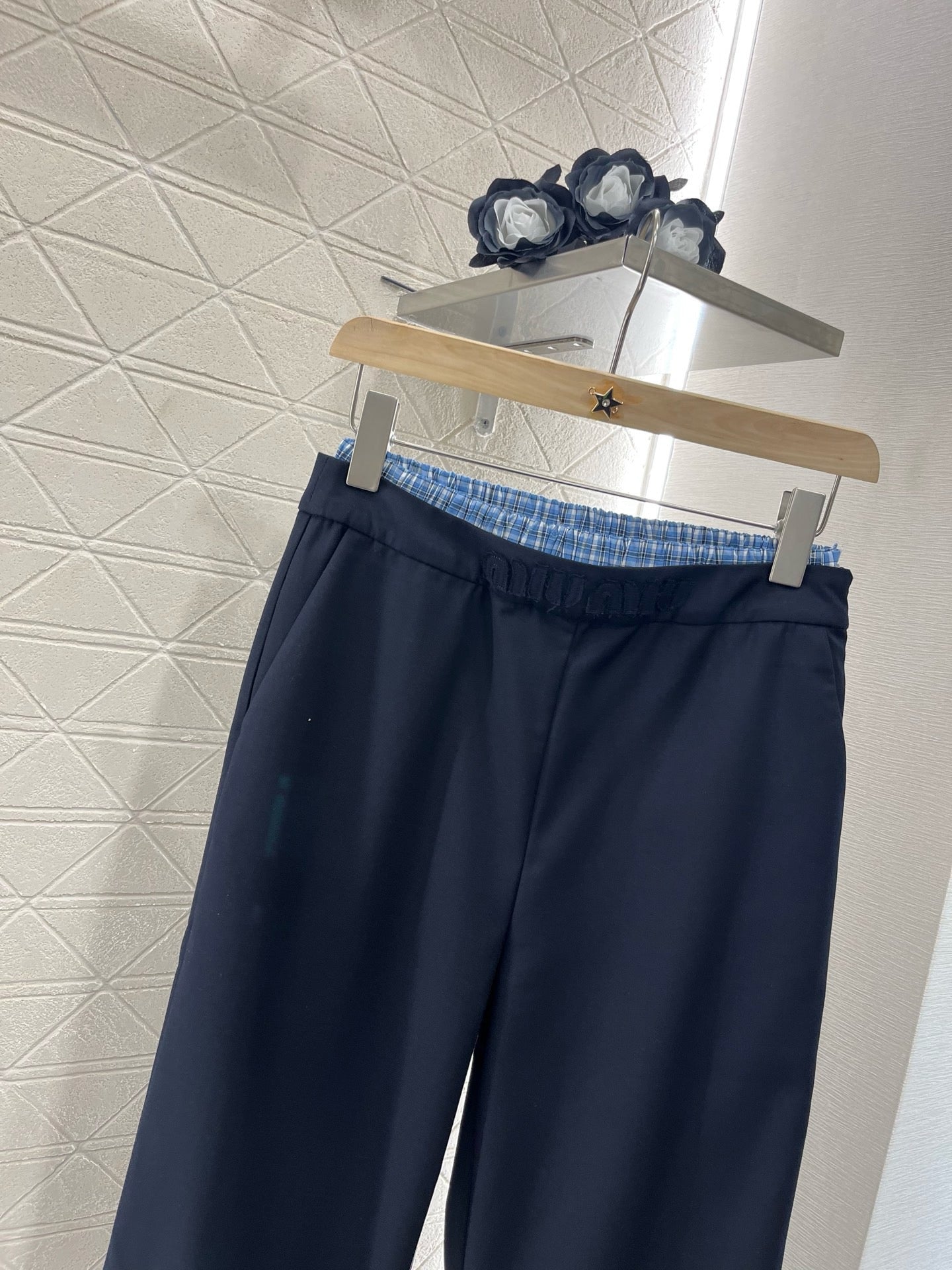 MI*MI*New Arrival Plaid Stitching Suit Straight Trousers