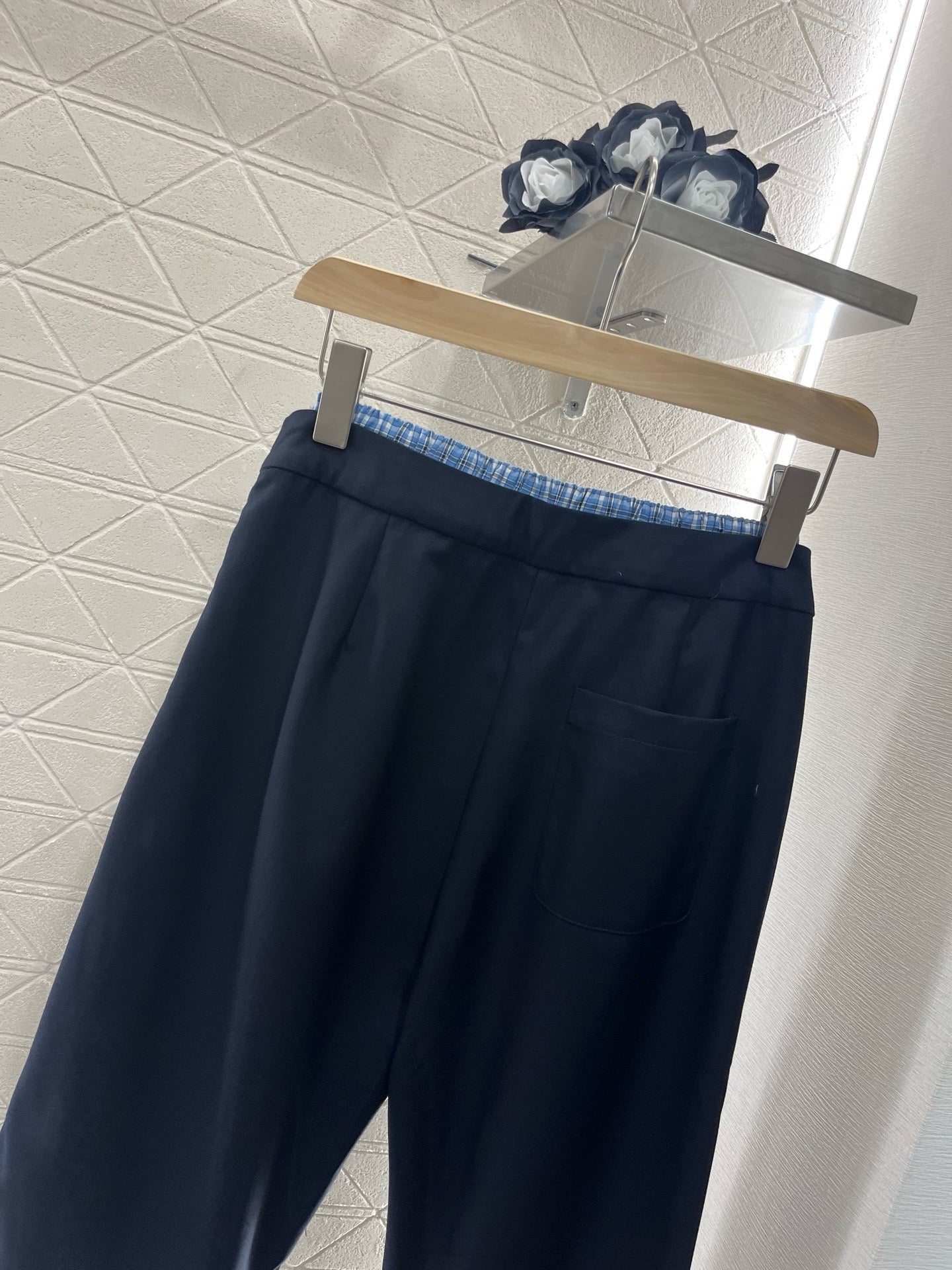 MI*MI*New Arrival Plaid Stitching Suit Straight Trousers