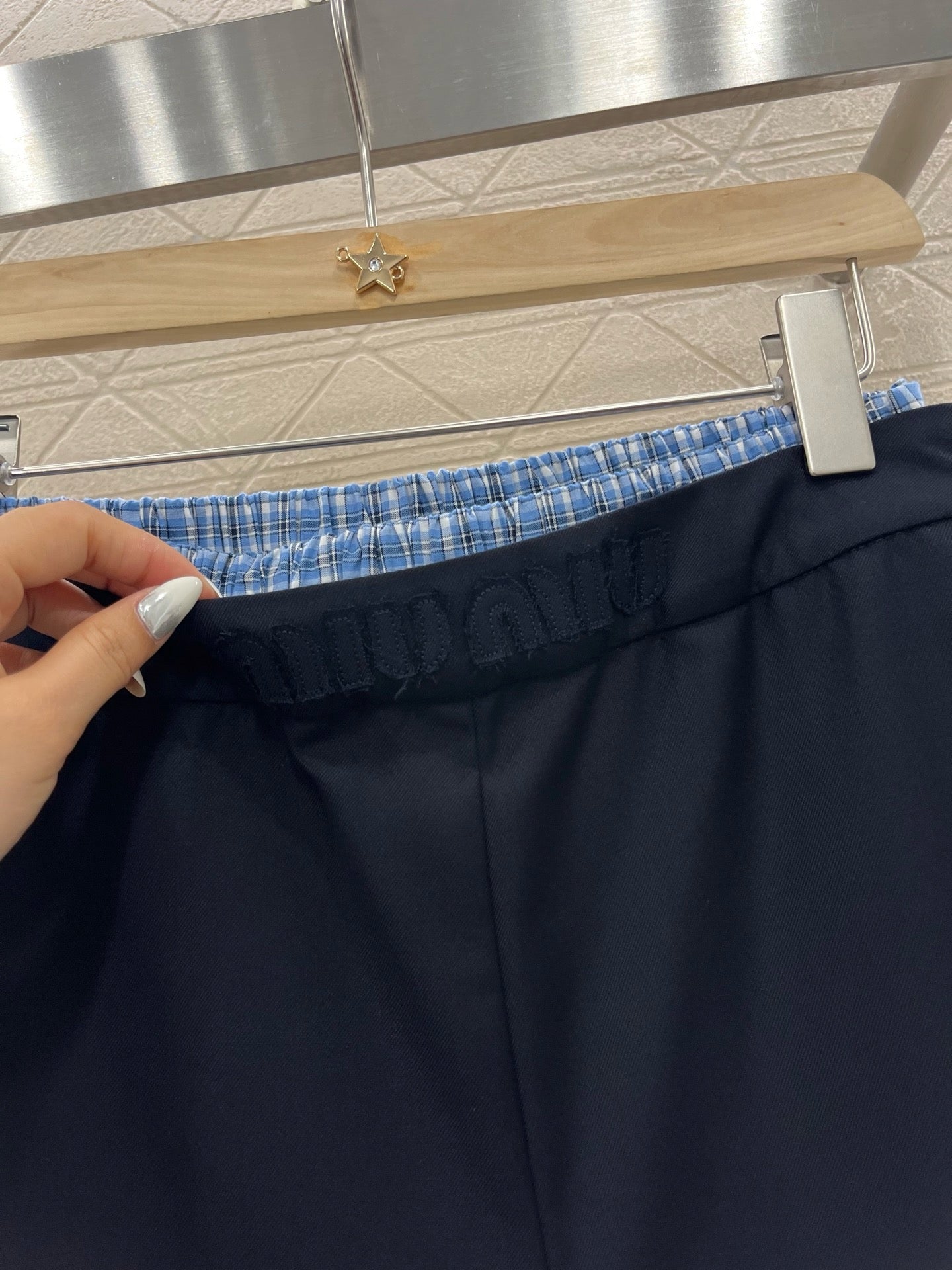 MI*MI*New Arrival Plaid Stitching Suit Straight Trousers