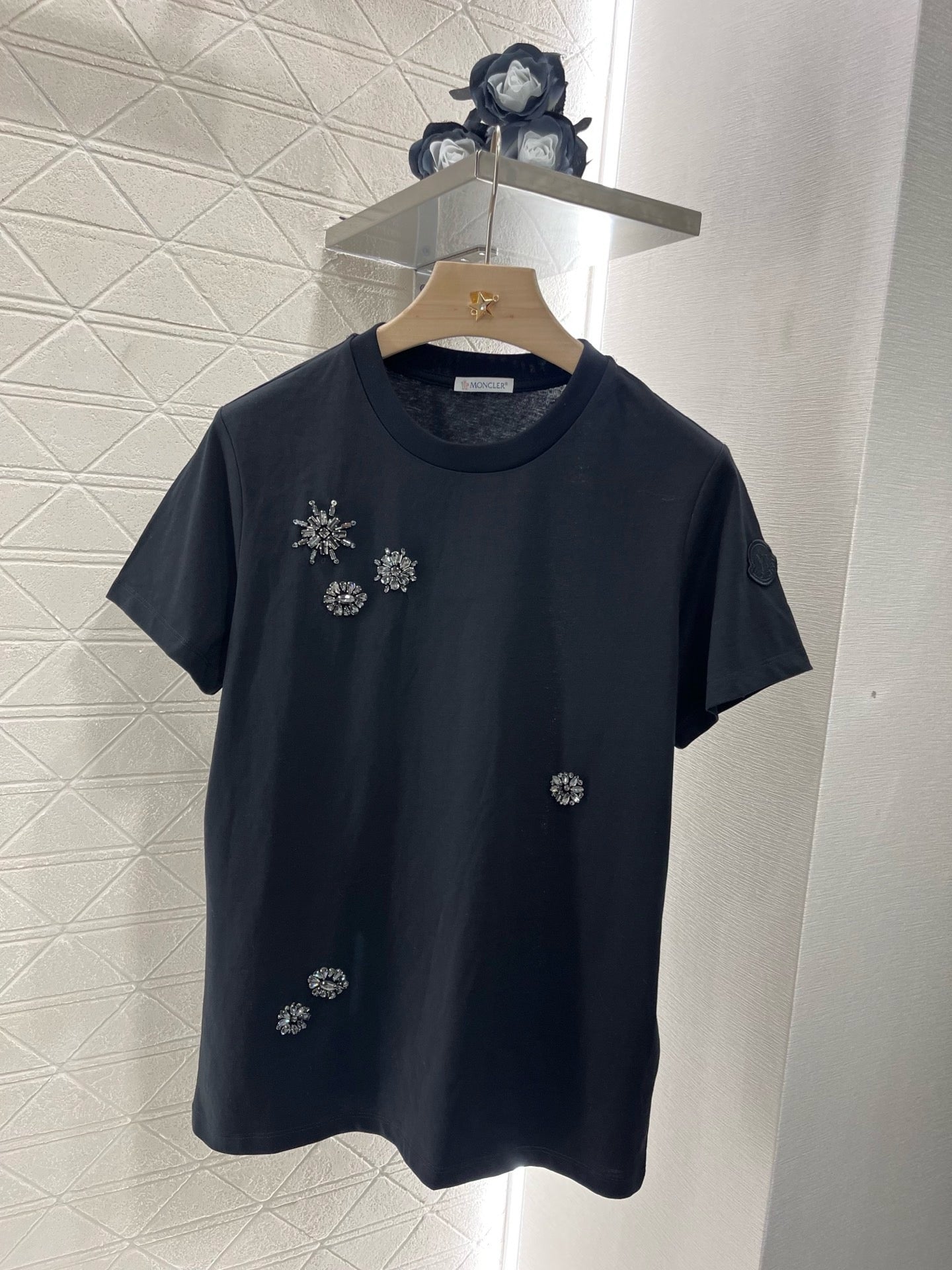 M*2025 new round neck beaded rhinestone short sleeves