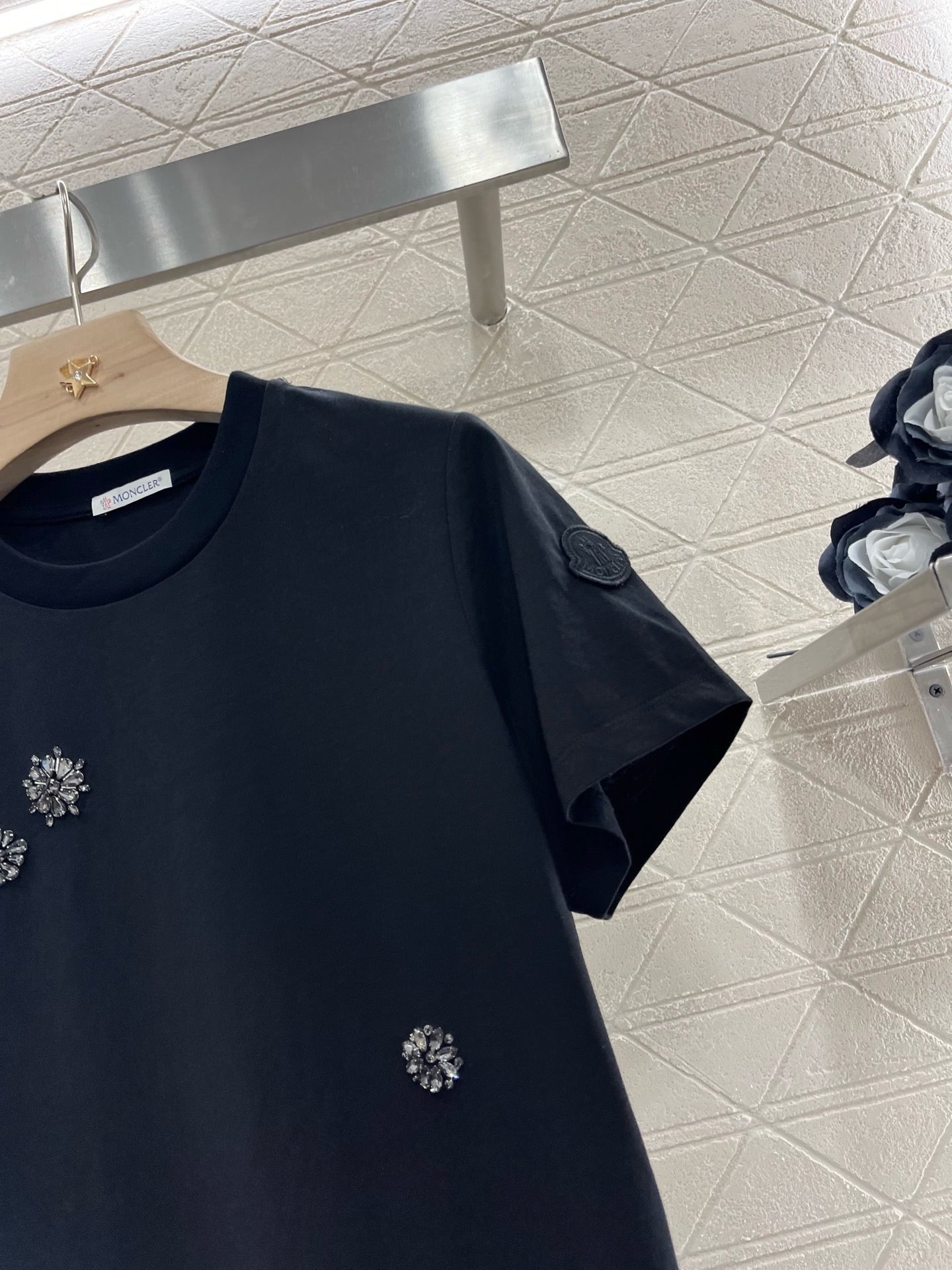 M*2025 new round neck beaded rhinestone short sleeves