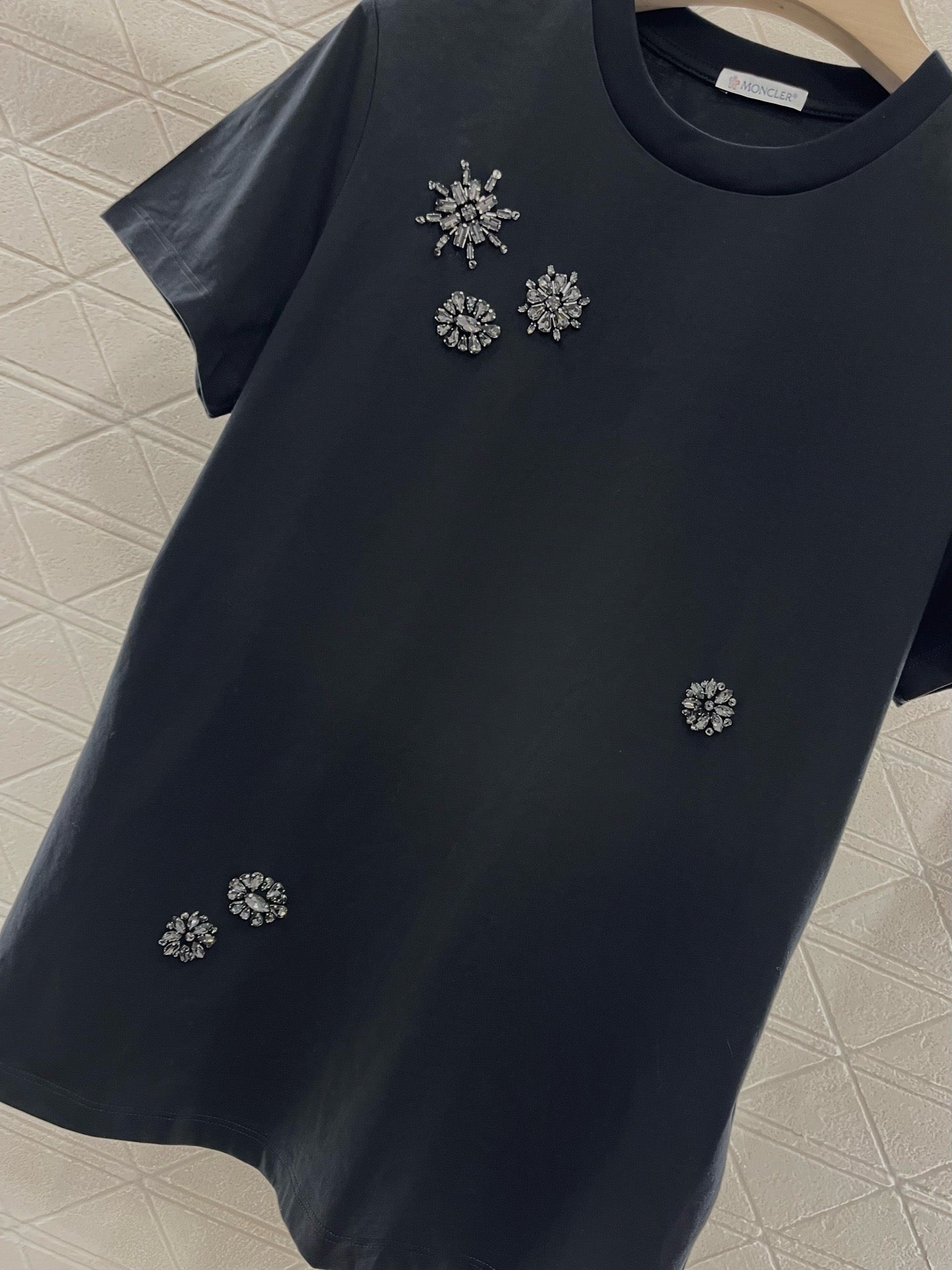 M*2025 new round neck beaded rhinestone short sleeves
