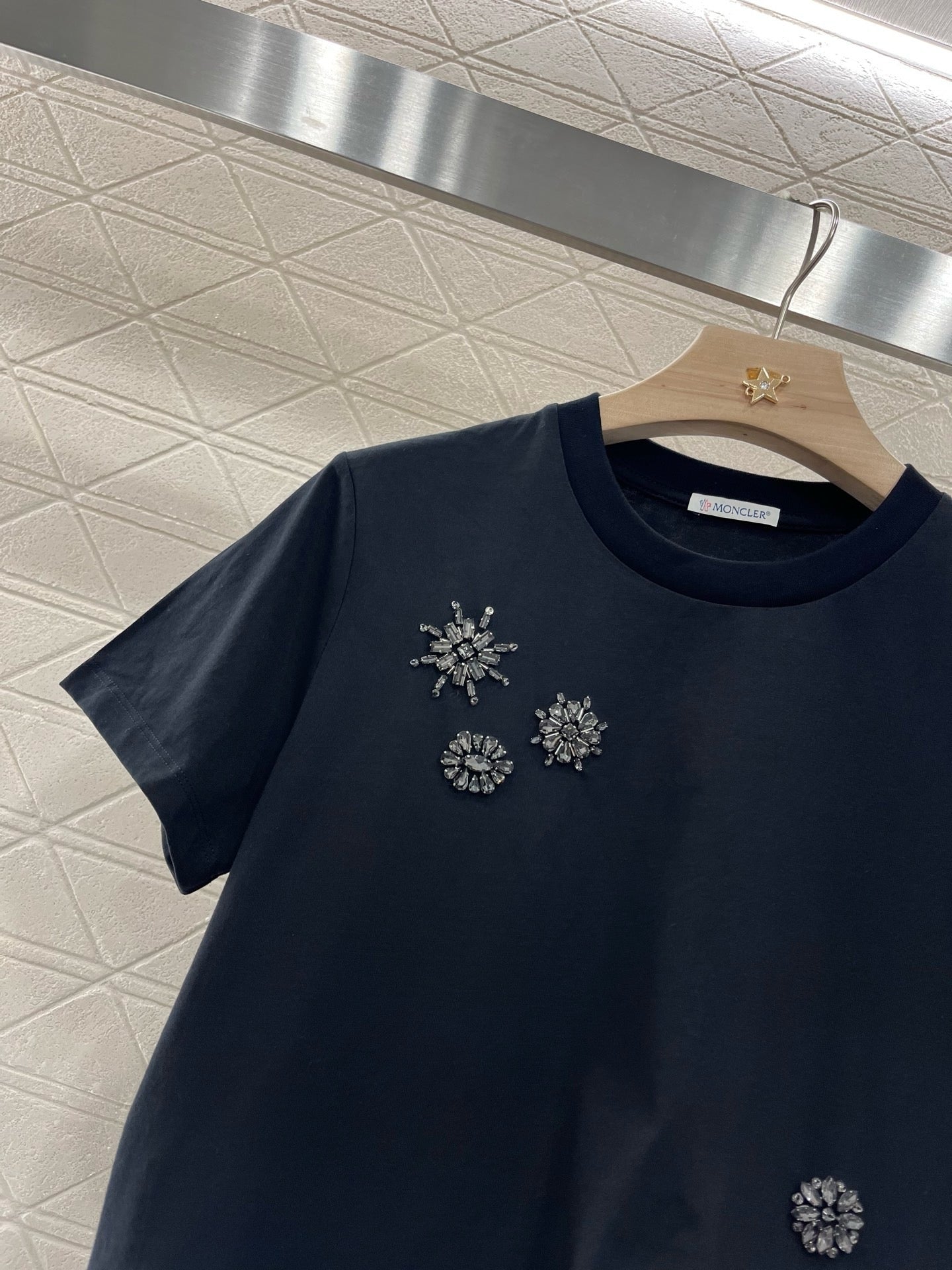 M*2025 new round neck beaded rhinestone short sleeves
