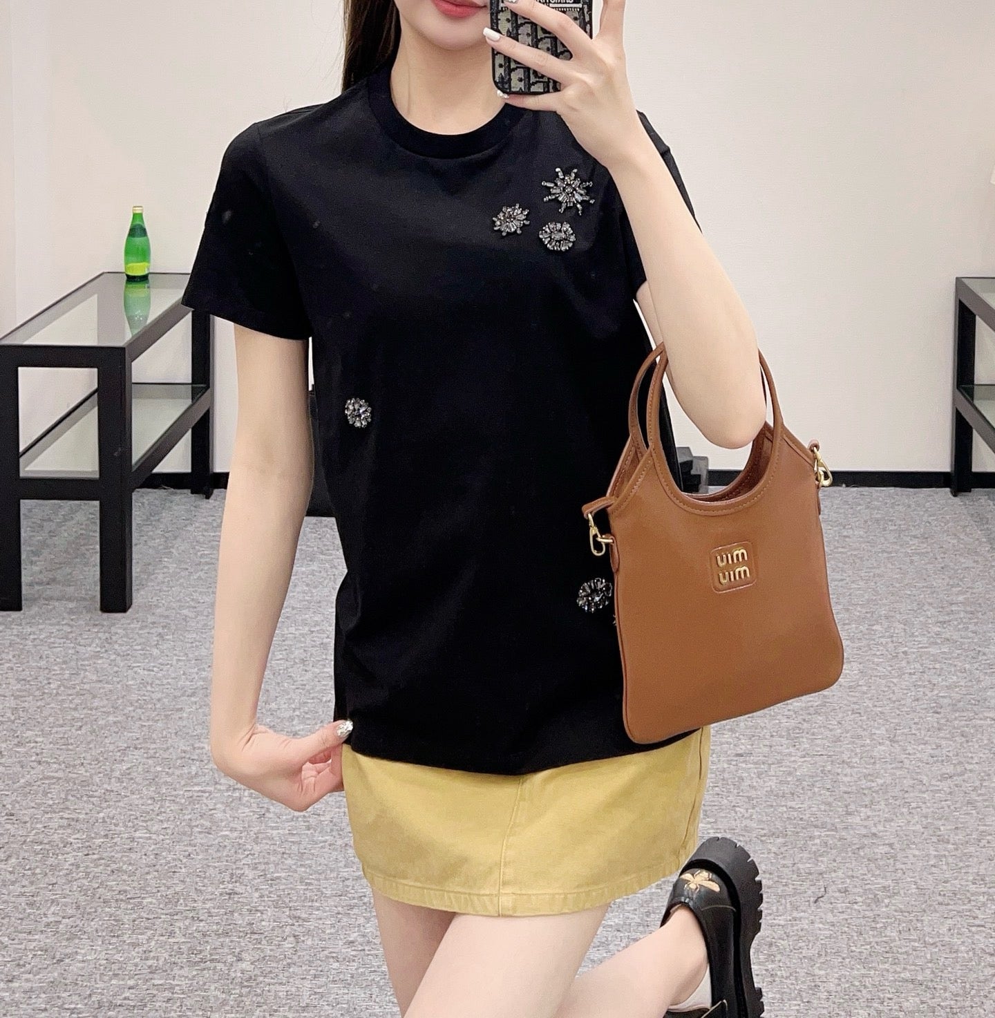 M*2025 new round neck beaded rhinestone short sleeves