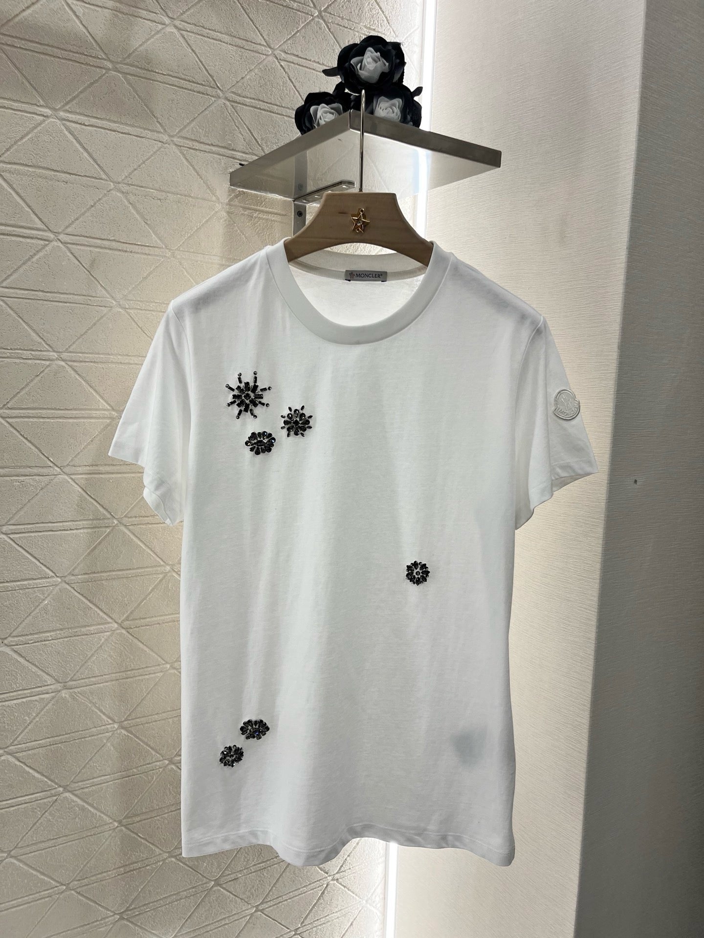 M*2025 new round neck beaded rhinestone short sleeves