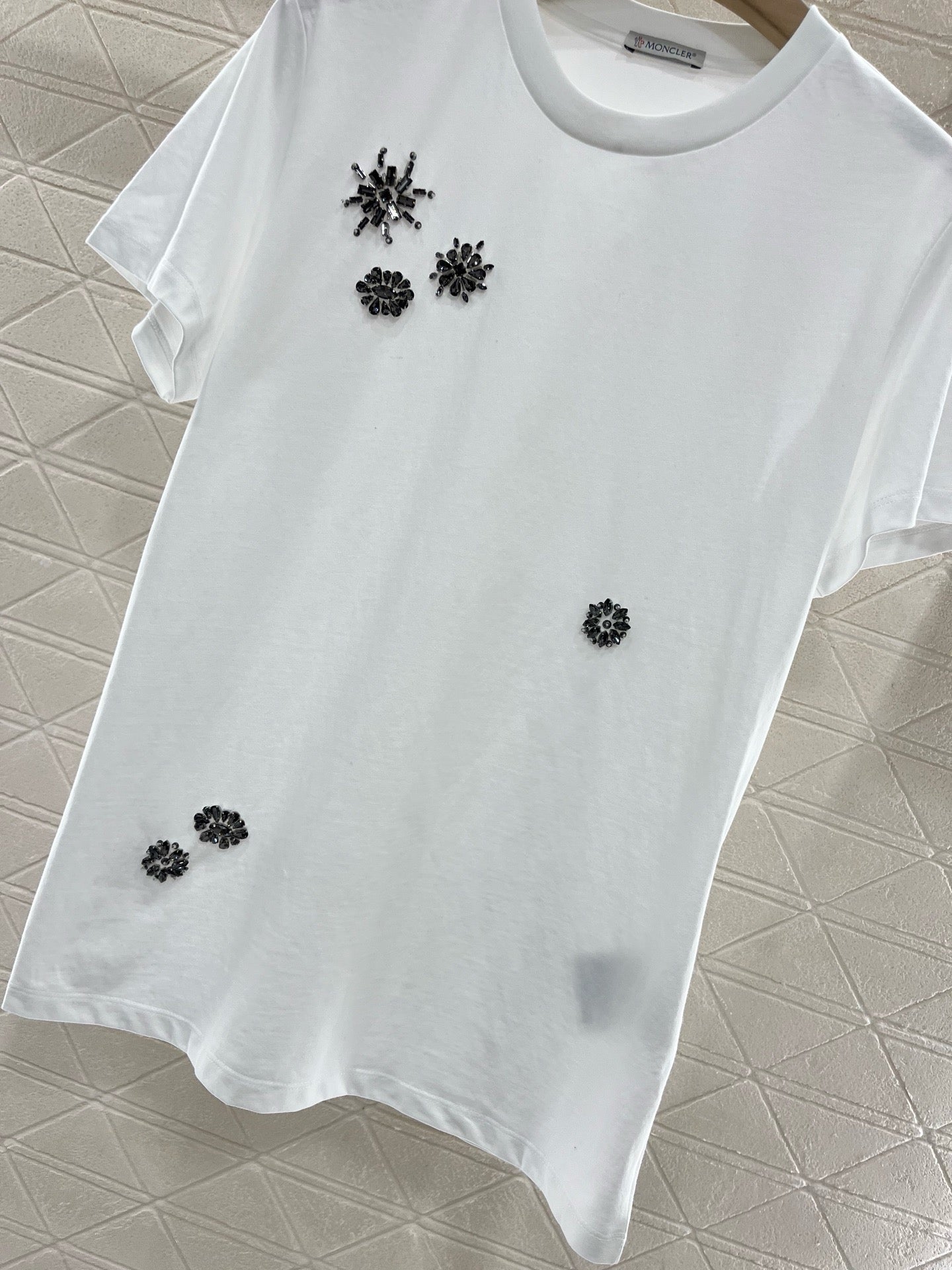 M*2025 new round neck beaded rhinestone short sleeves