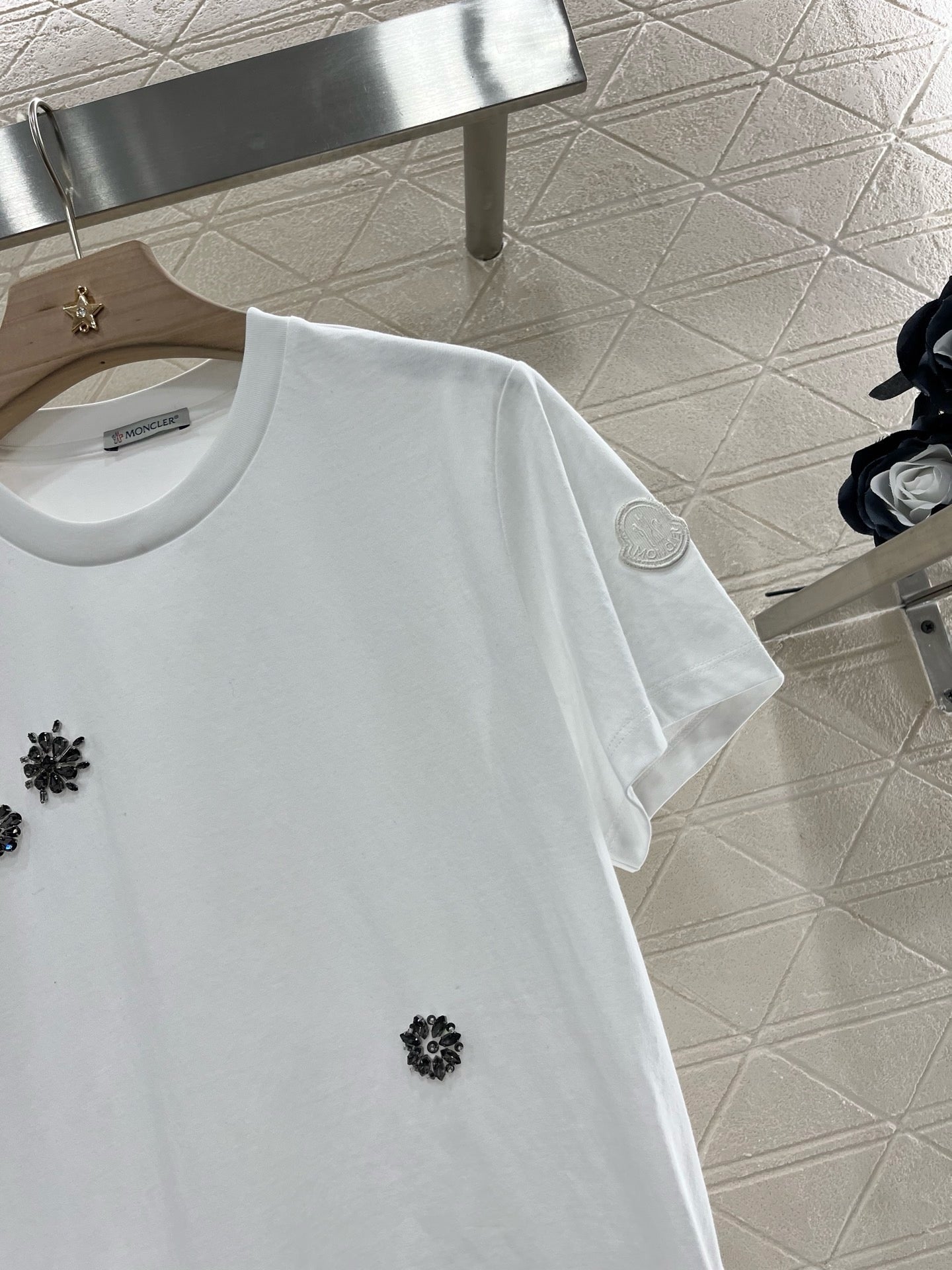 M*2025 new round neck beaded rhinestone short sleeves