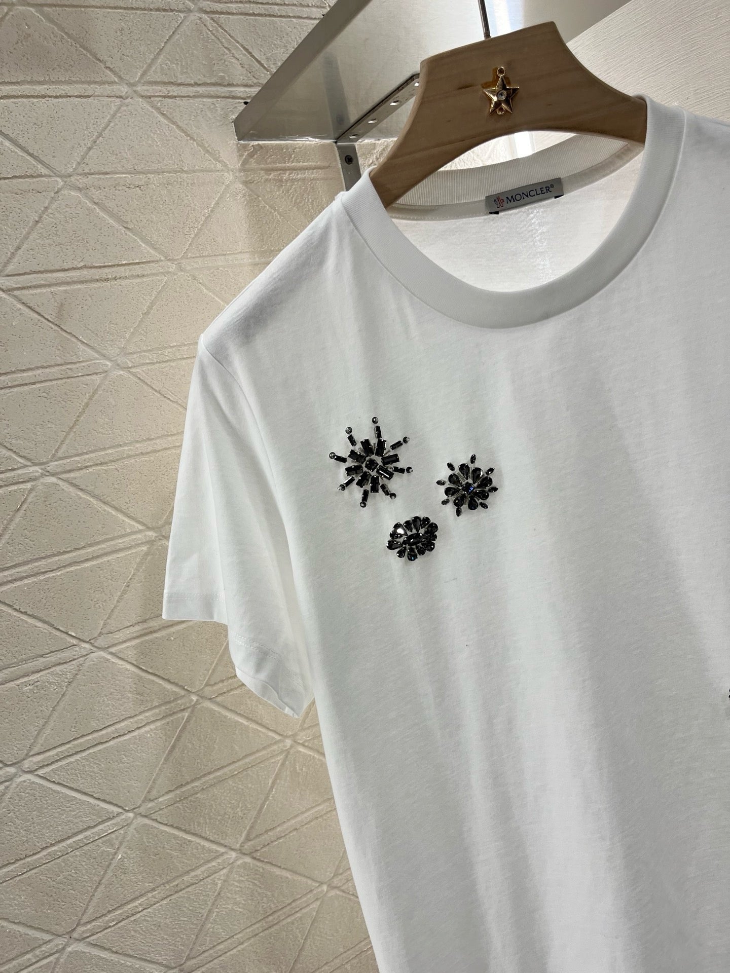 M*2025 new round neck beaded rhinestone short sleeves