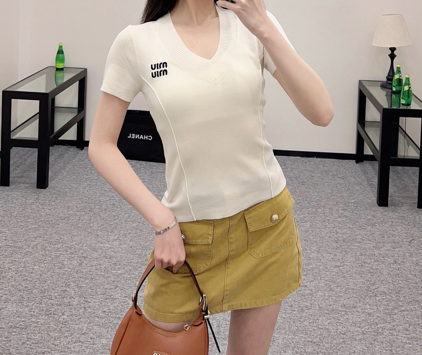 MI*MI*2025SS New V-neck Slim Fit Knit Short Sleeve