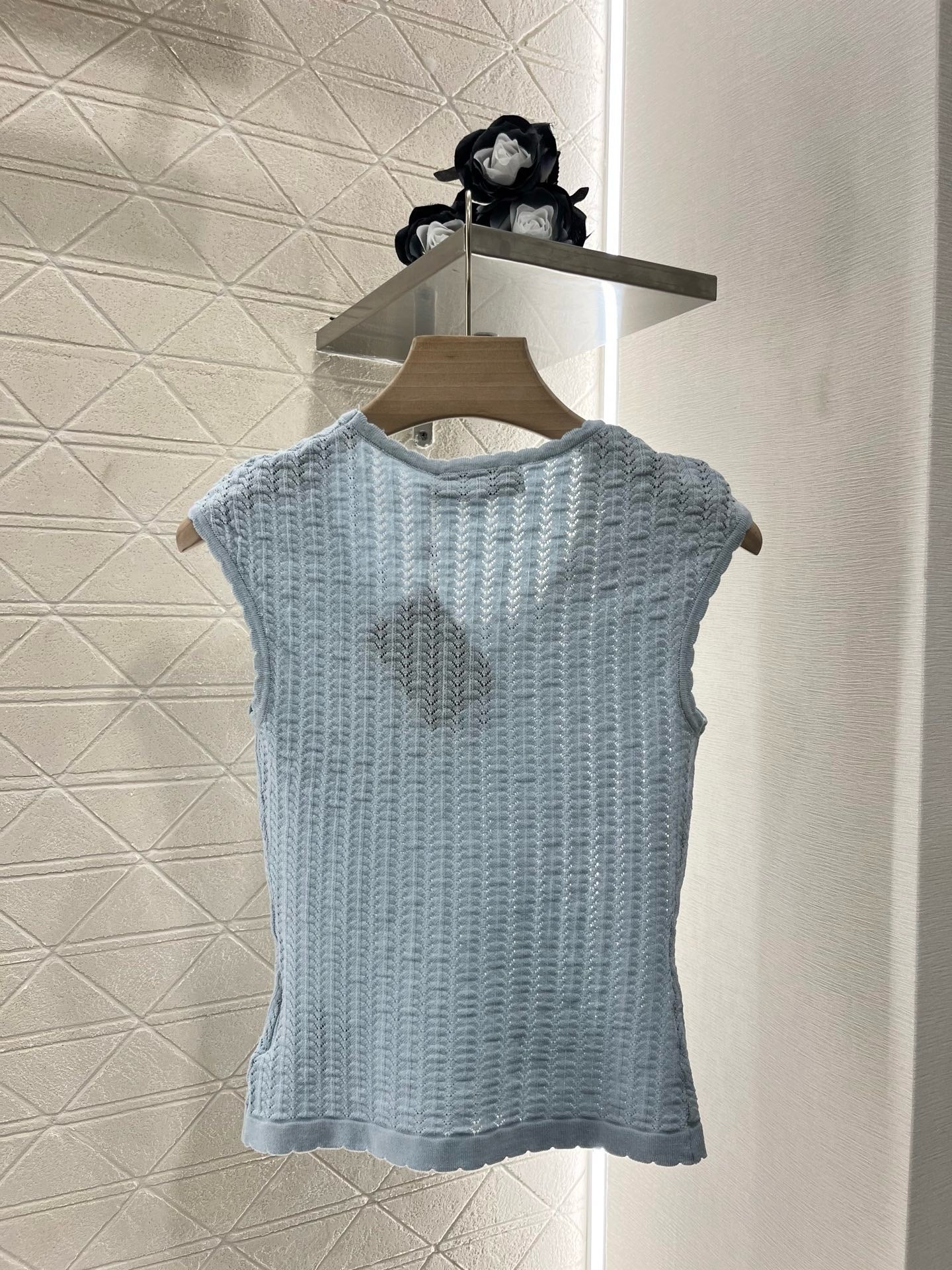 MI*MI*2025ss New Arrival Hollow Lace Knitted Vest