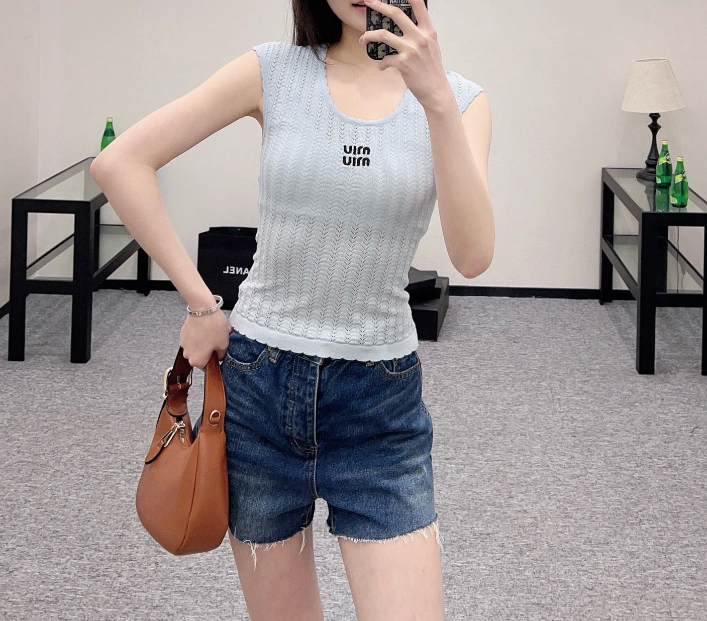MI*MI*2025ss New Arrival Hollow Lace Knitted Vest