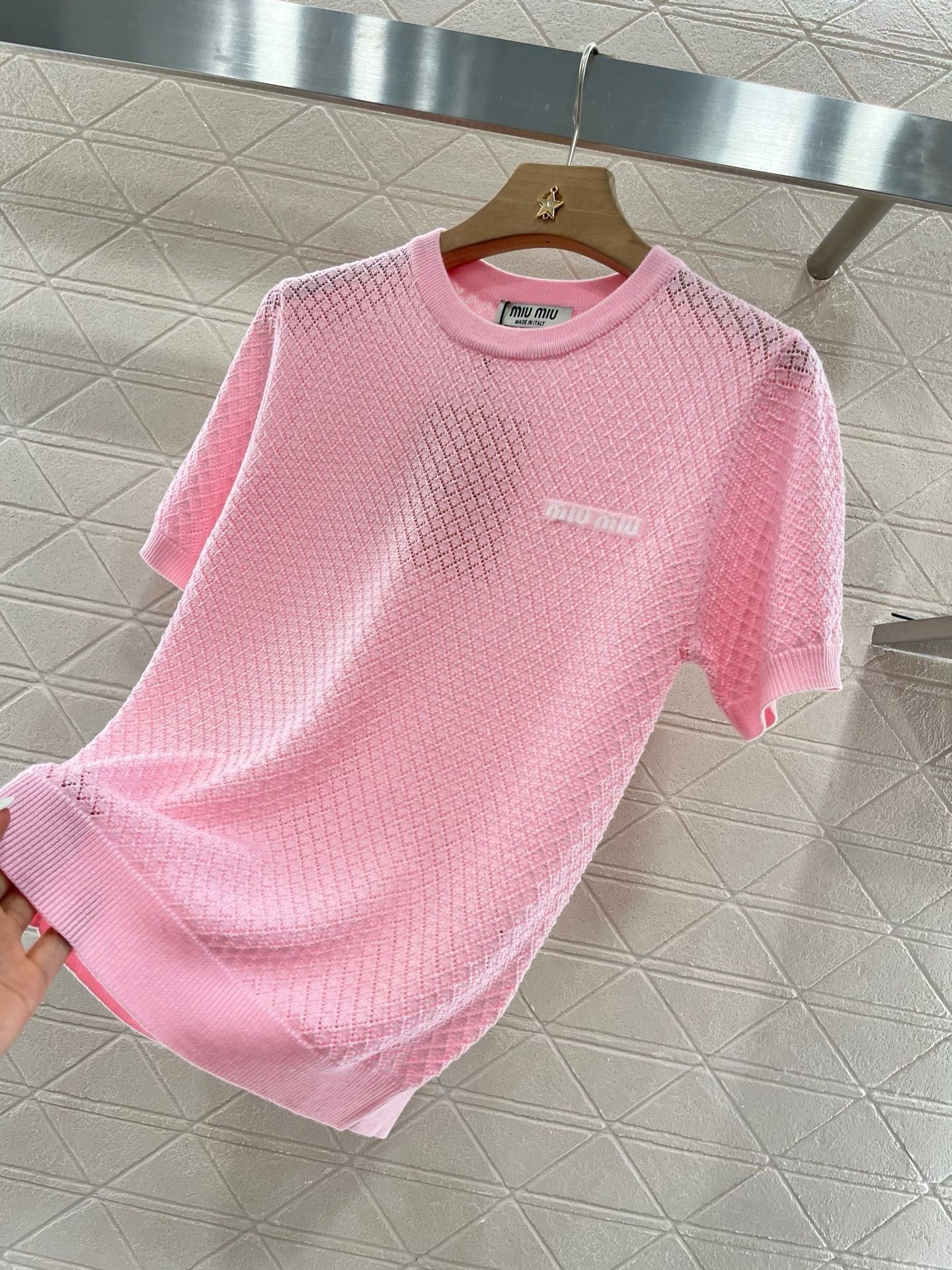 MI*MI*New Arrival Hollow Knit Short Sleeves