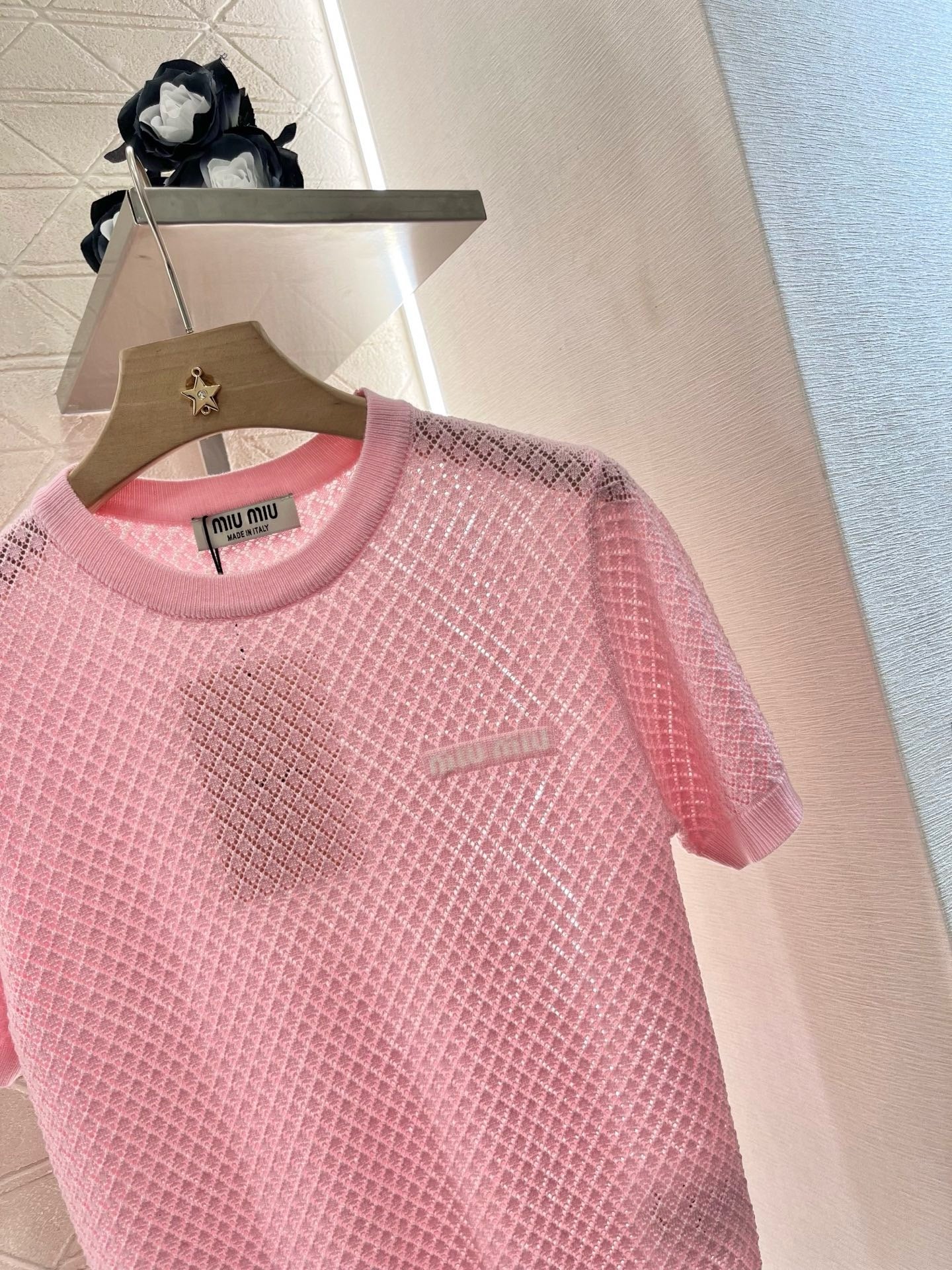 MI*MI*New Arrival Hollow Knit Short Sleeves